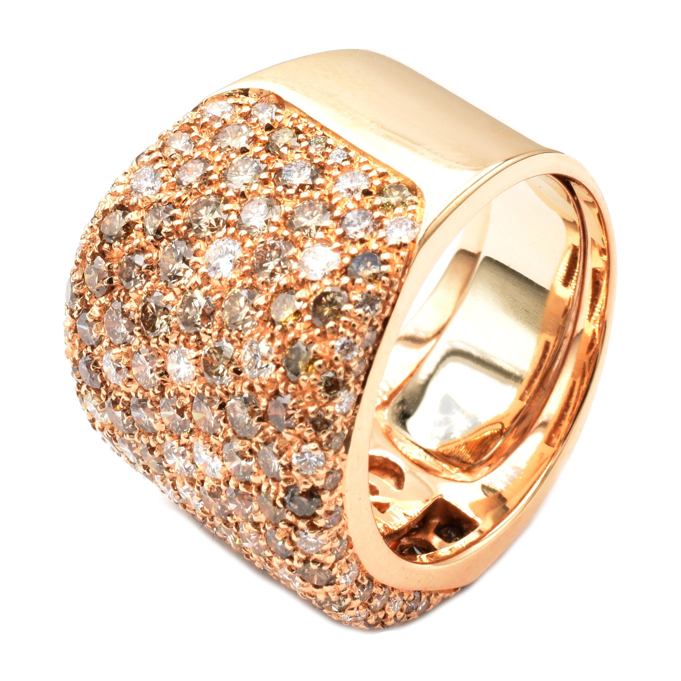Gilberto Cassola Champagne and White Diamond Rose Gold Ring Made in Italy For Sale 1