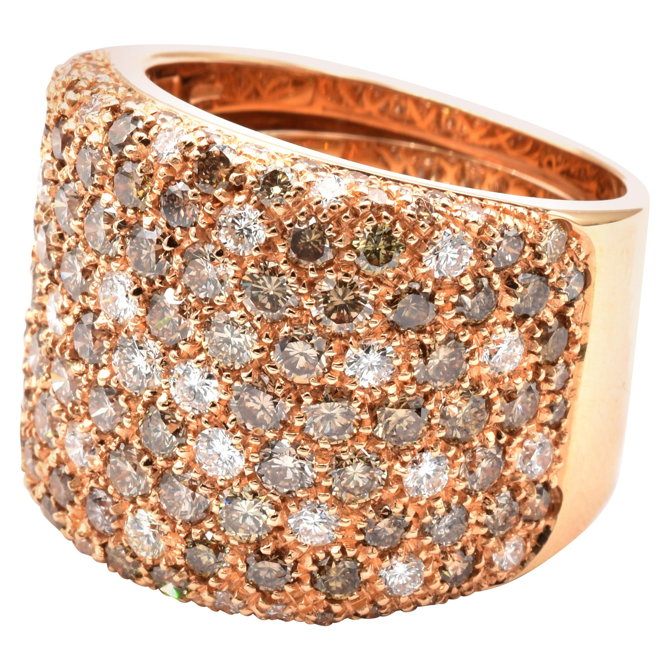 Gilberto Cassola Champagne and White Diamond Rose Gold Ring Made in Italy For Sale