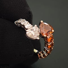 Anillo Toi et Moi Champán y Diamante Blanco en forma de Corazón 3,94 qt Oro 14K