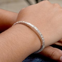 Champagne Baguette Diamond 14k White Gold Openable Lock Bangle Jewelry