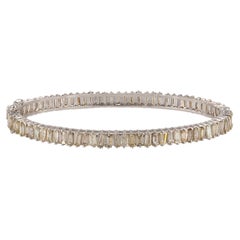 Champagne Baguette Diamond 14k White Gold Openable Lock Bangle Jewelry