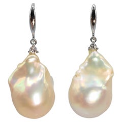 Champagner-Barockperlen-Diamant-Tropfen-Ohrringe aus 18 Karat Weißgold mit baumelnden Tropfen