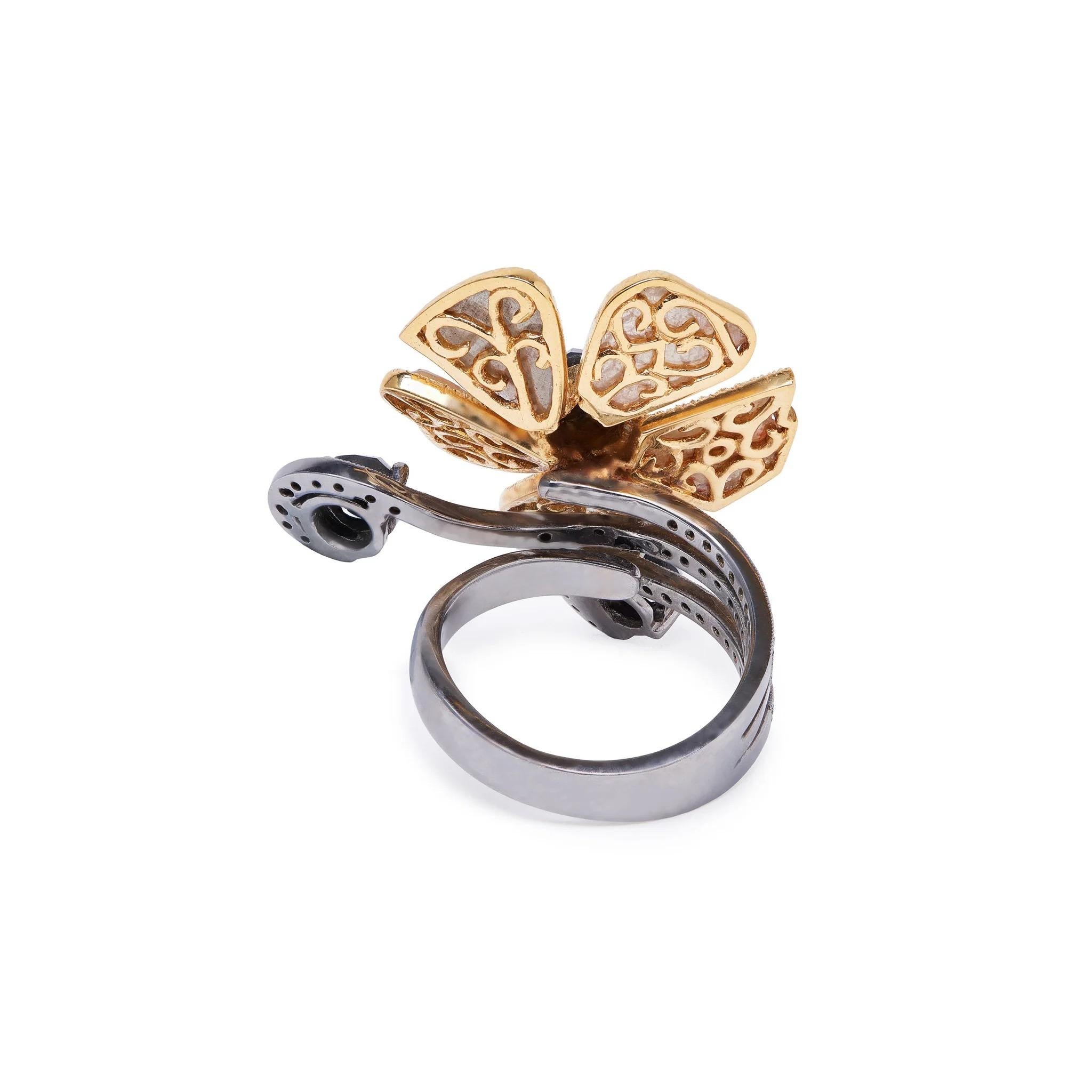 For Sale:  Champagne & Black Diamond Petal Ring 2