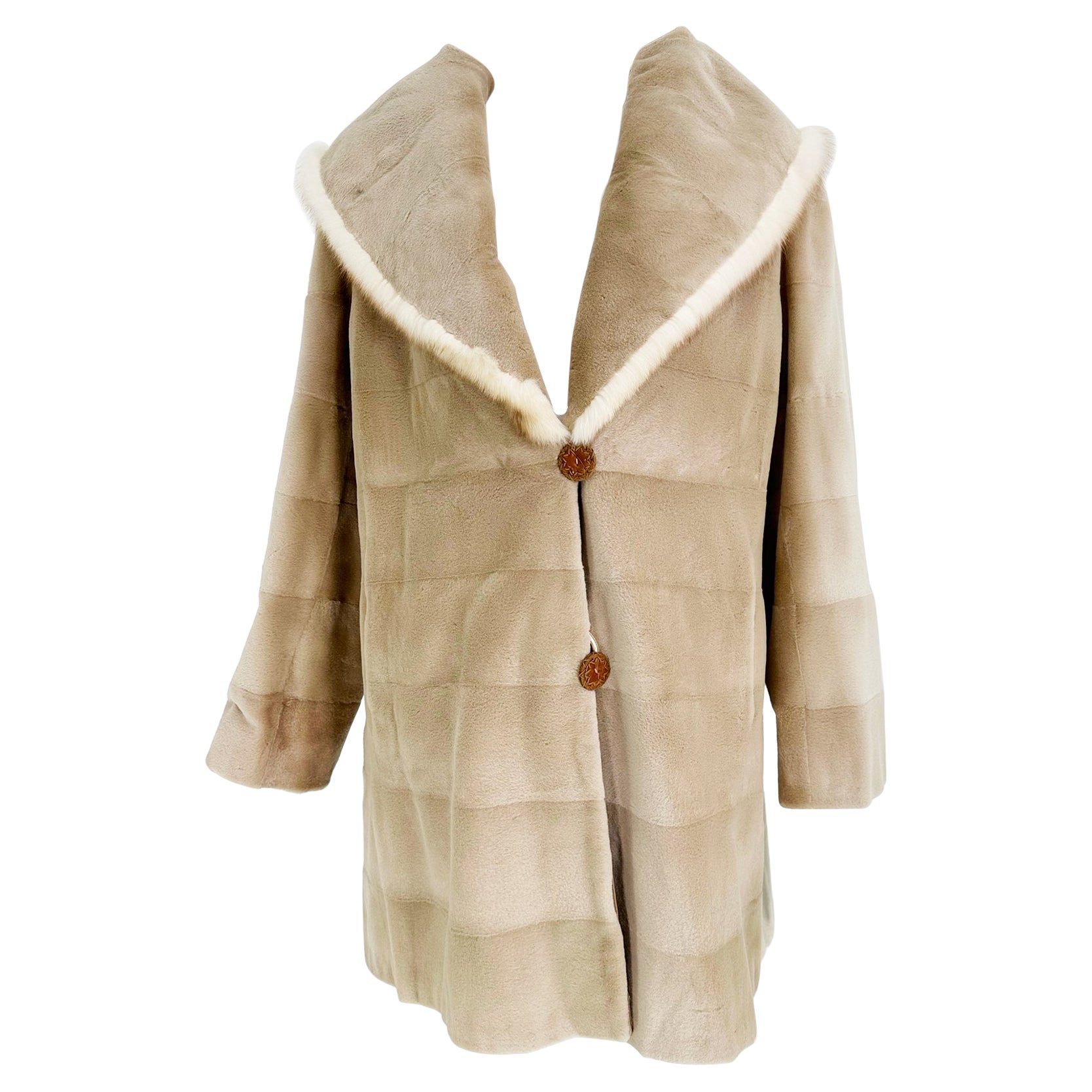 Veste réversible en vison tondu blond champagne avec col châle complet