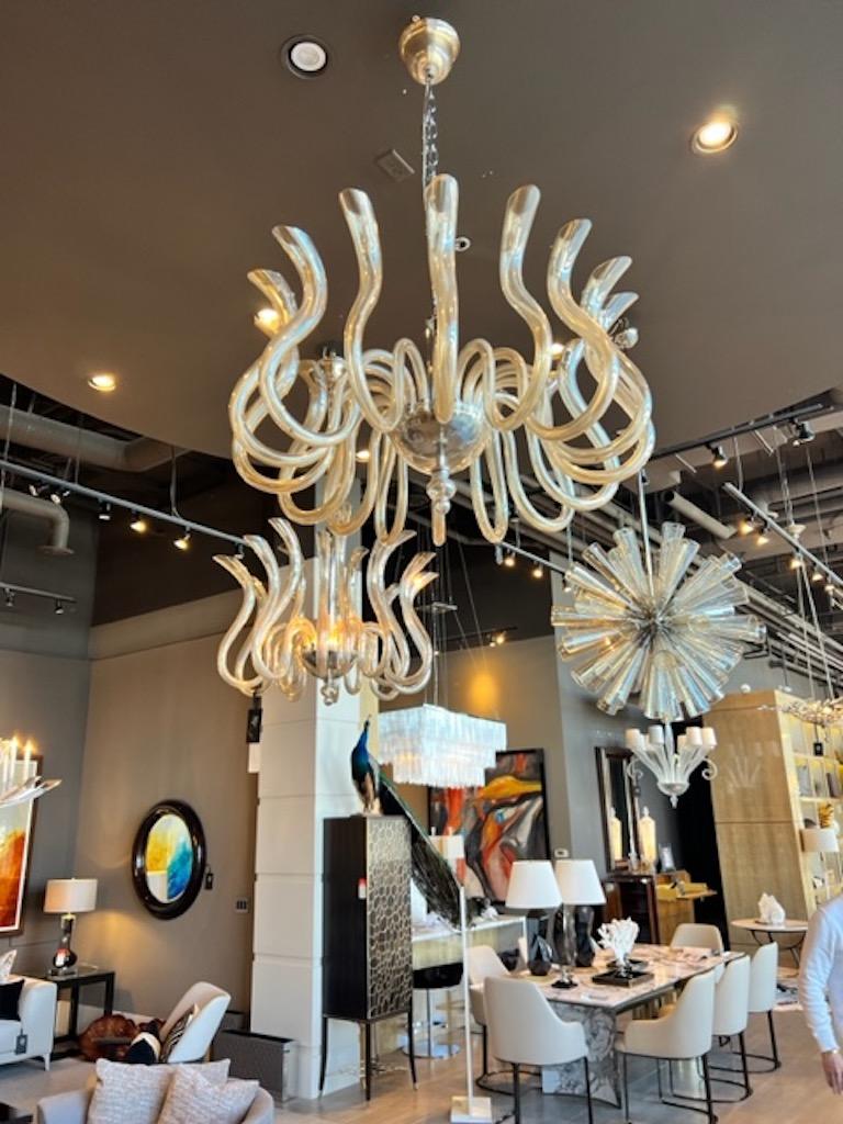 Metal Champagne blown glass chandelier For Sale