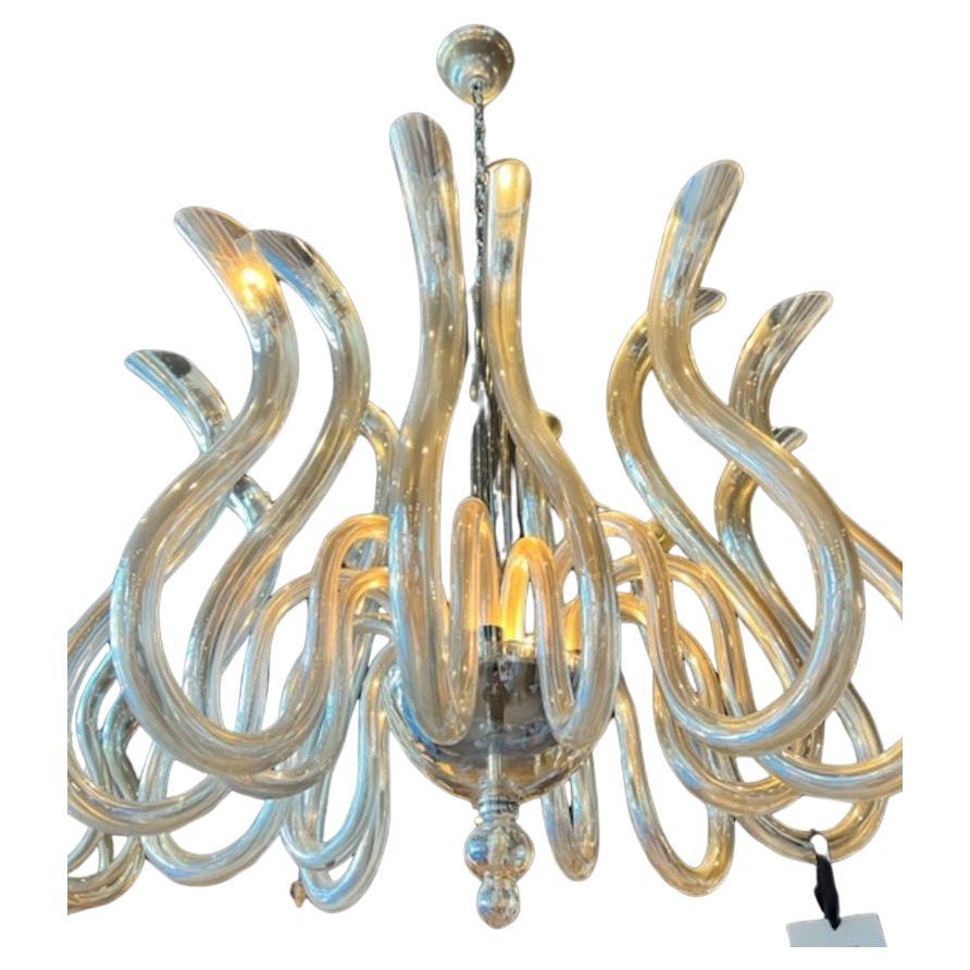 Champagne blown glass chandelier For Sale