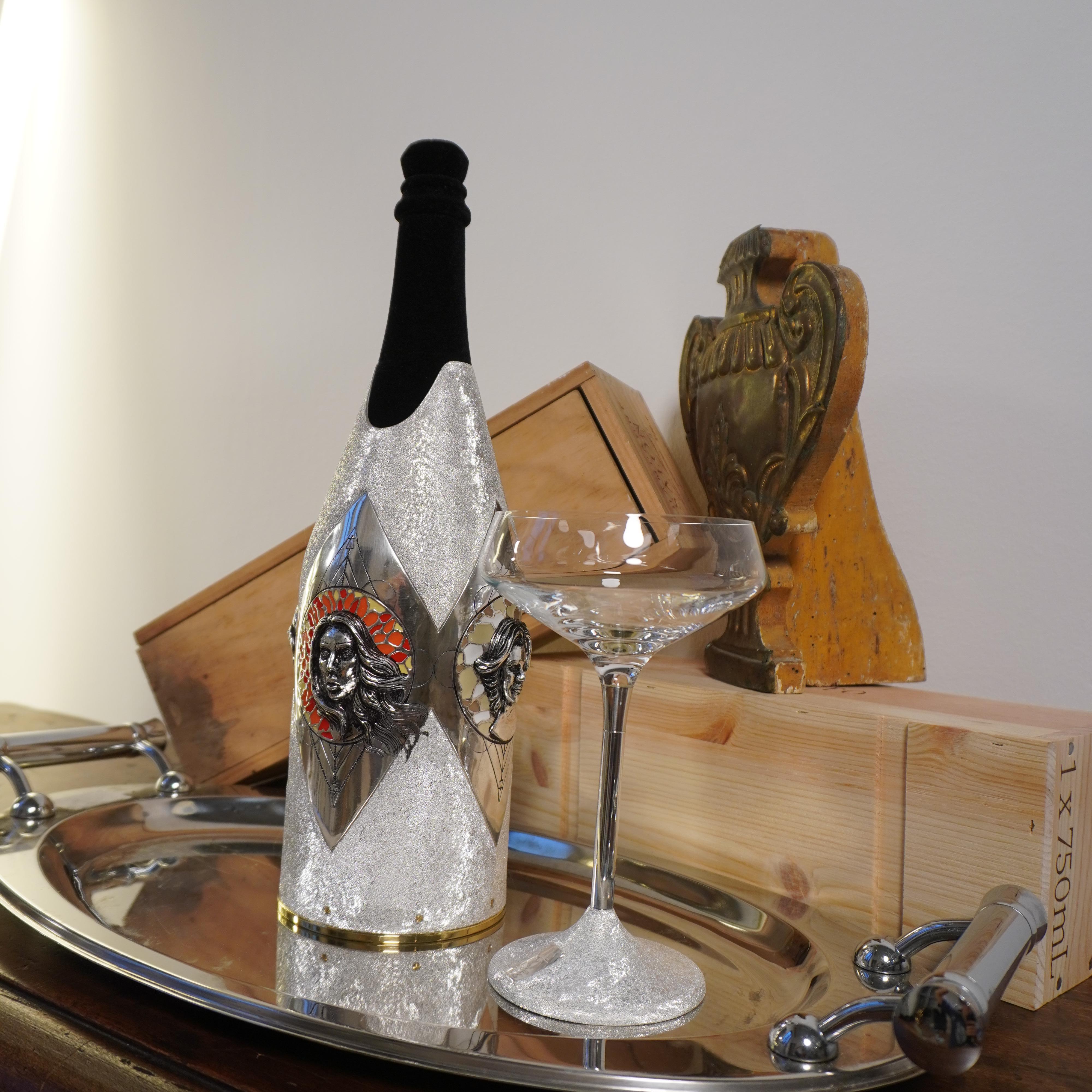 Champagne Bottle Cover, ALCHIMIA, Luxory Gift Ideas, Silver, Hand Made, 2023 For Sale 6
