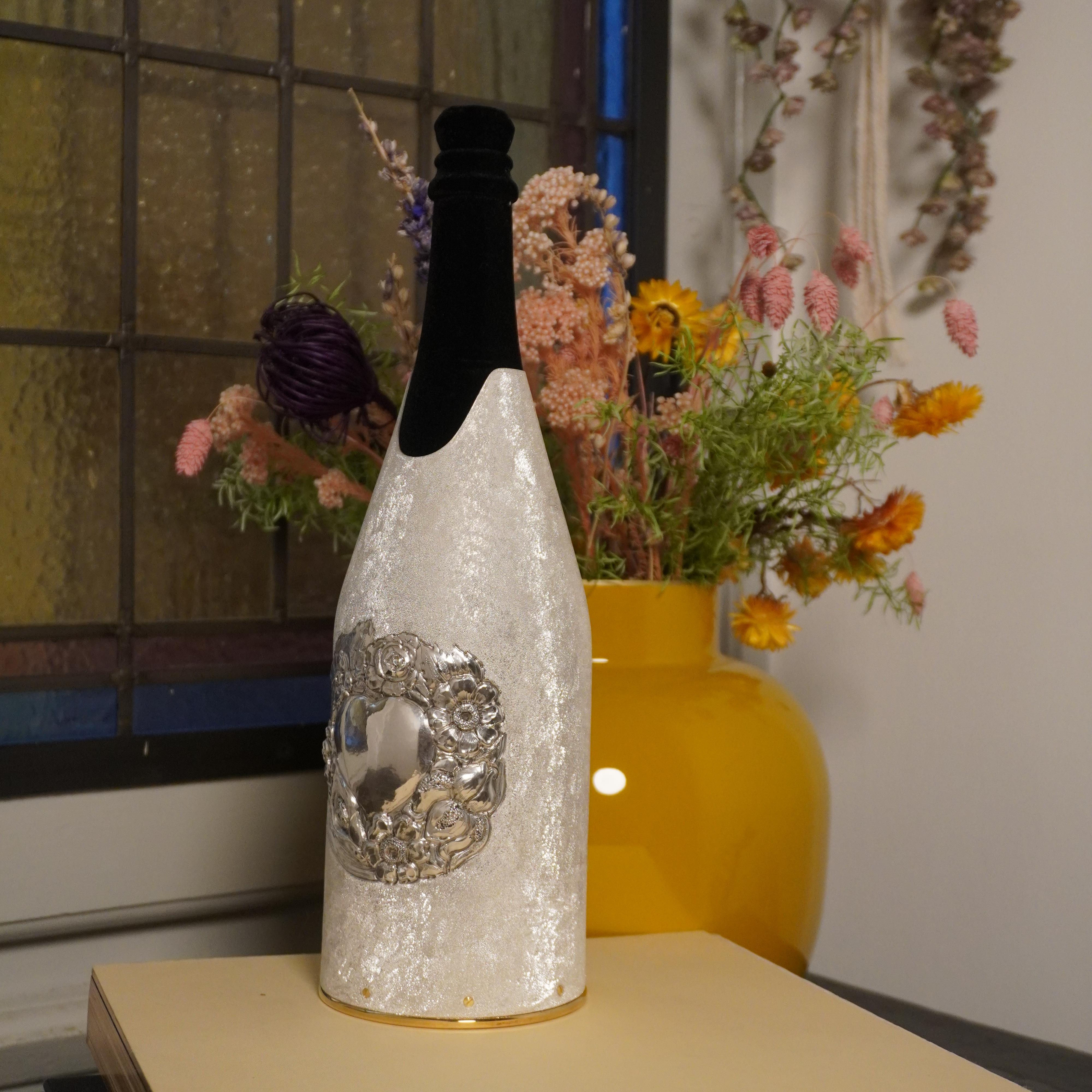 Housse pour bouteille de champagne, HEART&ROSES, Idées cadeaux de mariage luxueuses, Argent pur en vente 4
