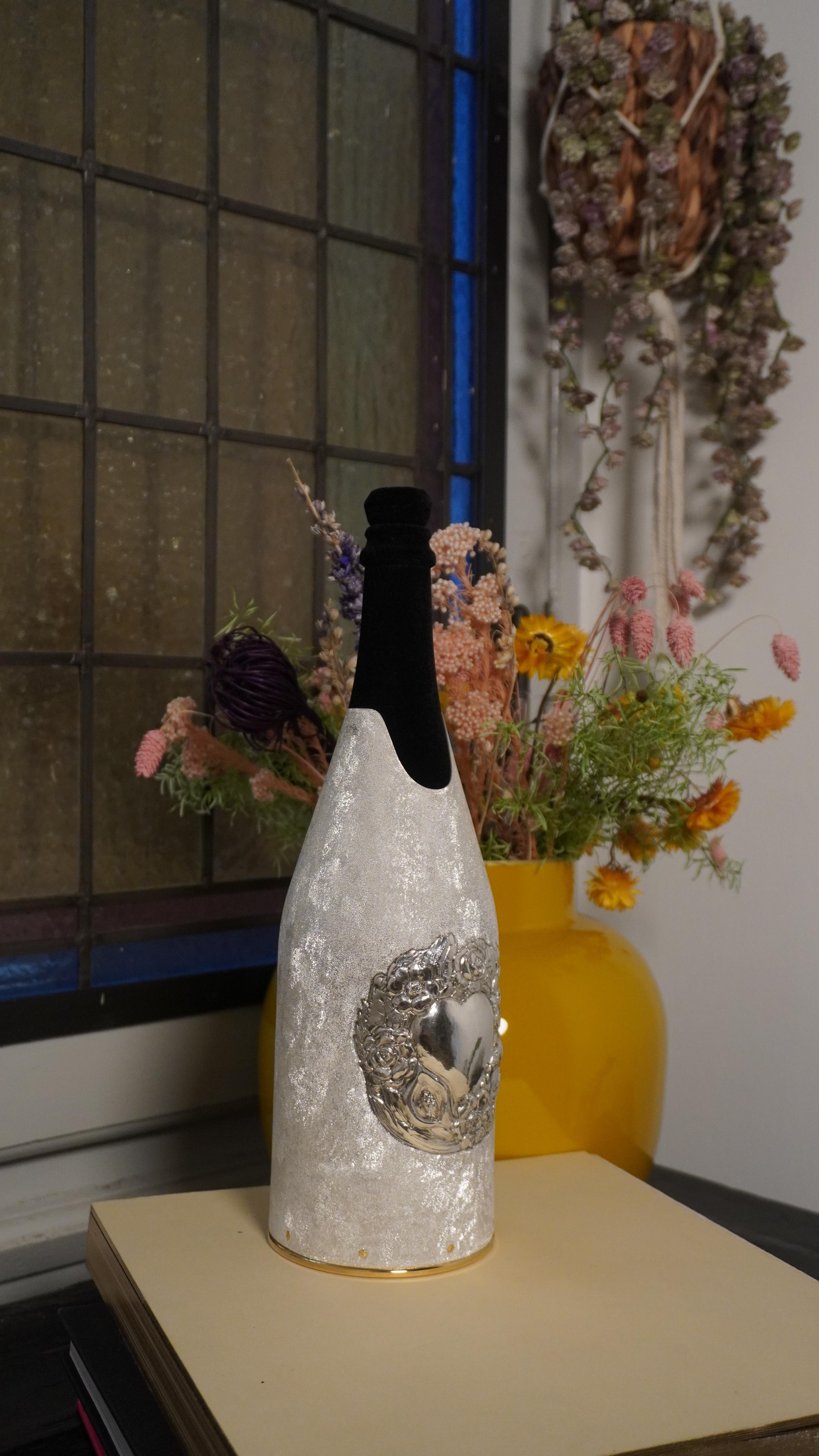 Housse pour bouteille de champagne, HEART&ROSES, Idées cadeaux de mariage luxueuses, Argent pur en vente 5
