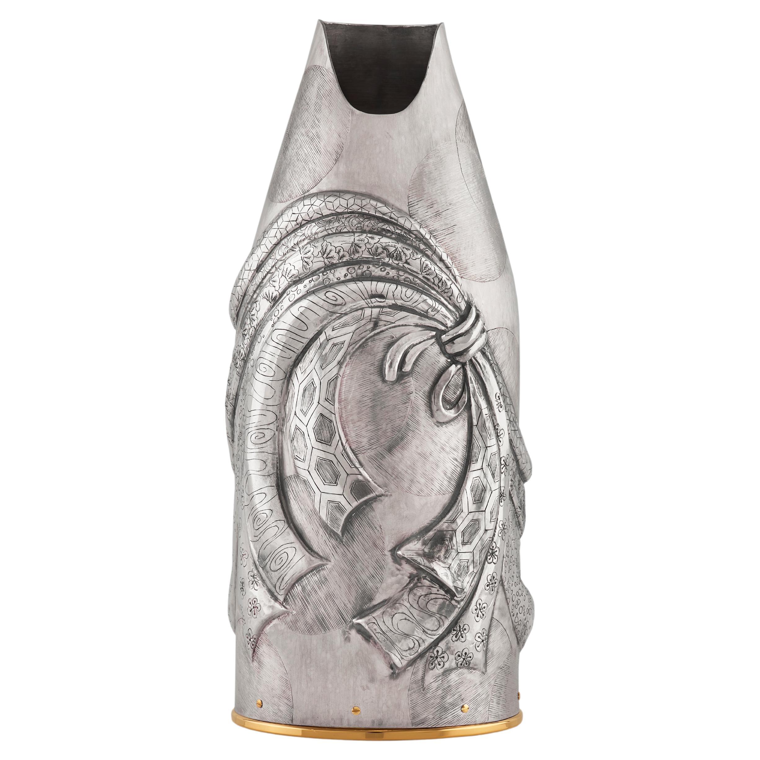 Champagnerflaschenbezug, luxuriöses Geschenk,  Asian Lady Massiv Reines Italienisches Silber