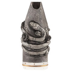 Funda para Botella de Champán, Regalo de Lujo, Serpiente y Rosas, Plata Maciza, Italia
