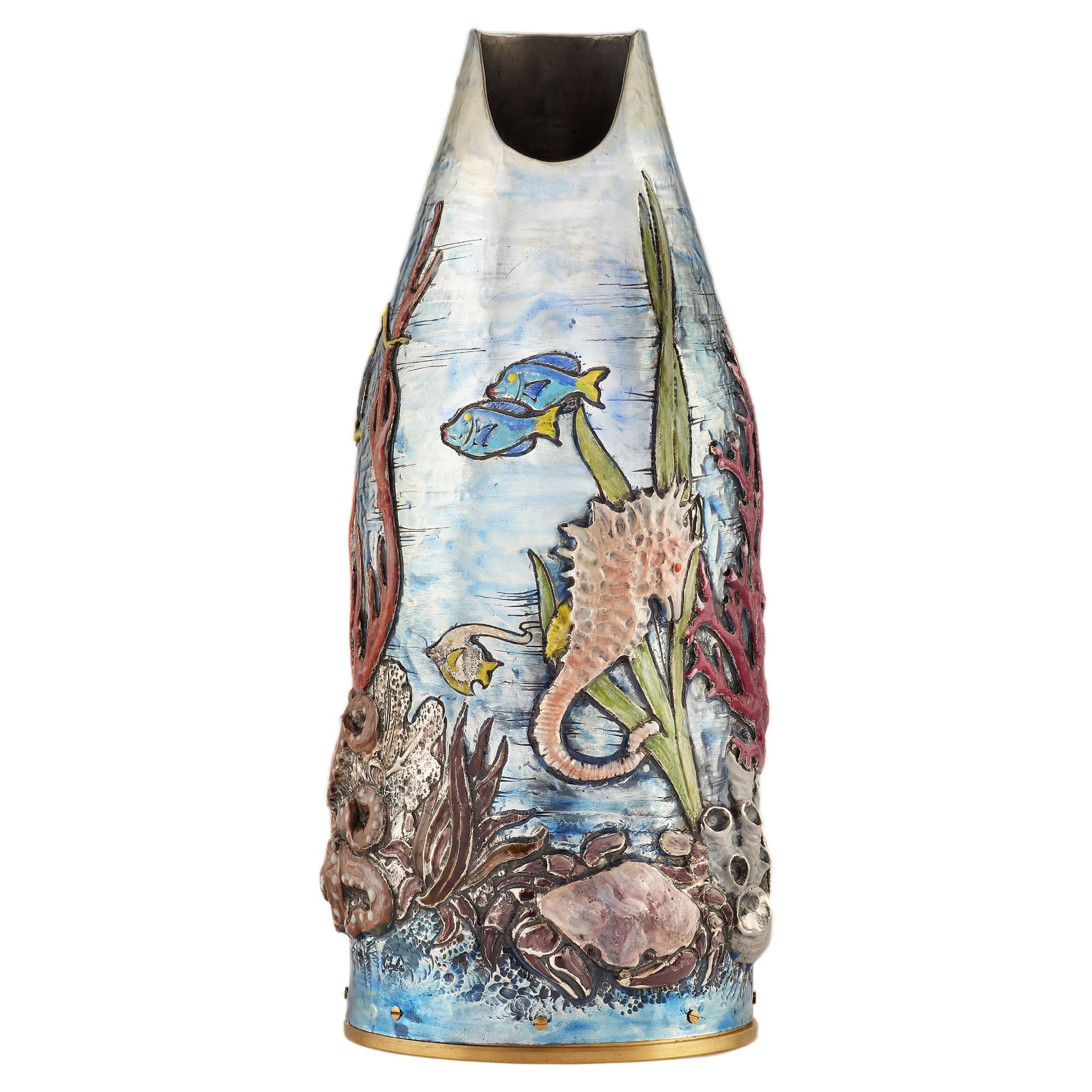 Funda para Botella de Champán, Accesorios de Lujo para Yates, Plata Maciza, Fabricado en Italia