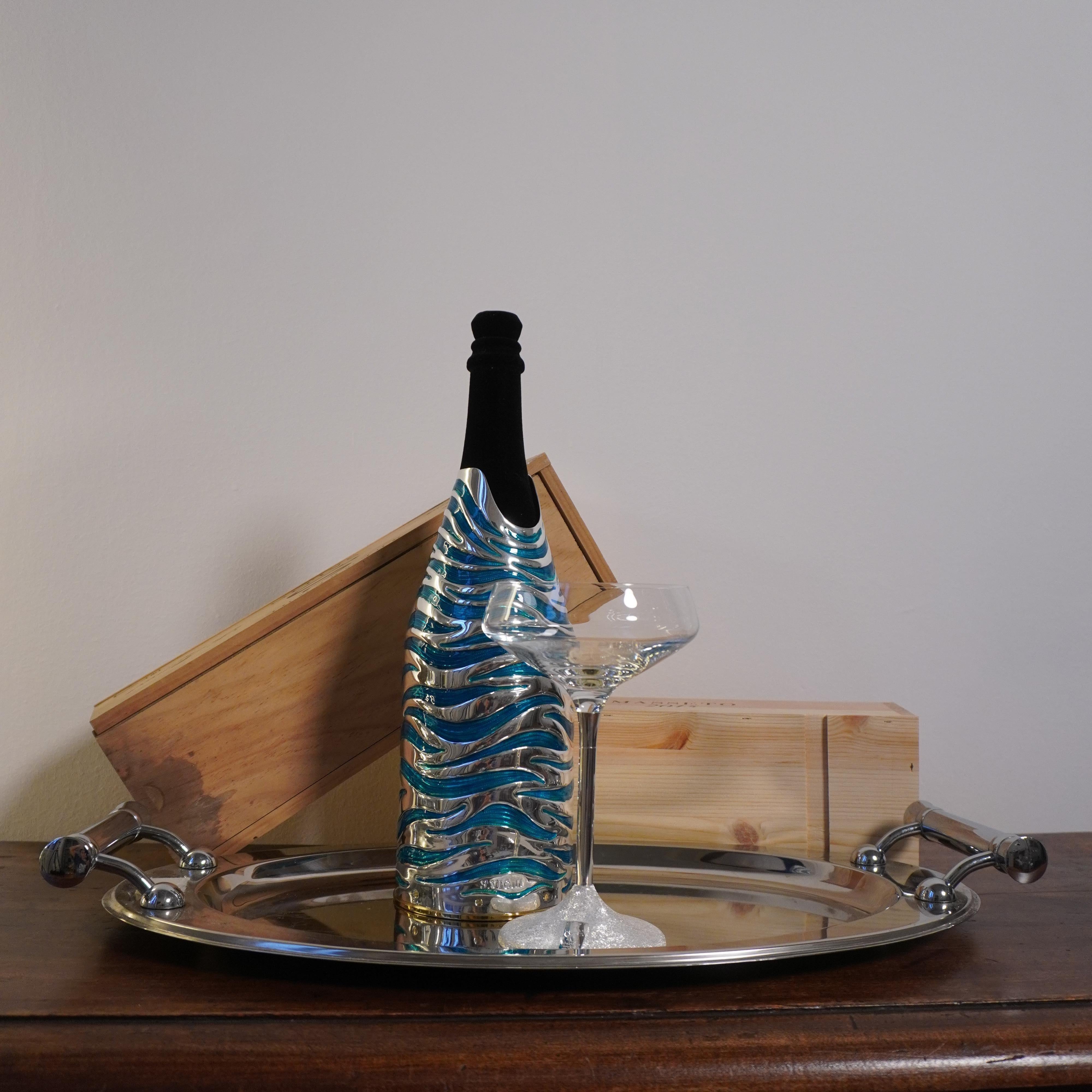Champagne Bottle Cover, Marea, High End Gift, Pure Silver, Hand Made, Italy 2024 in vendita 3