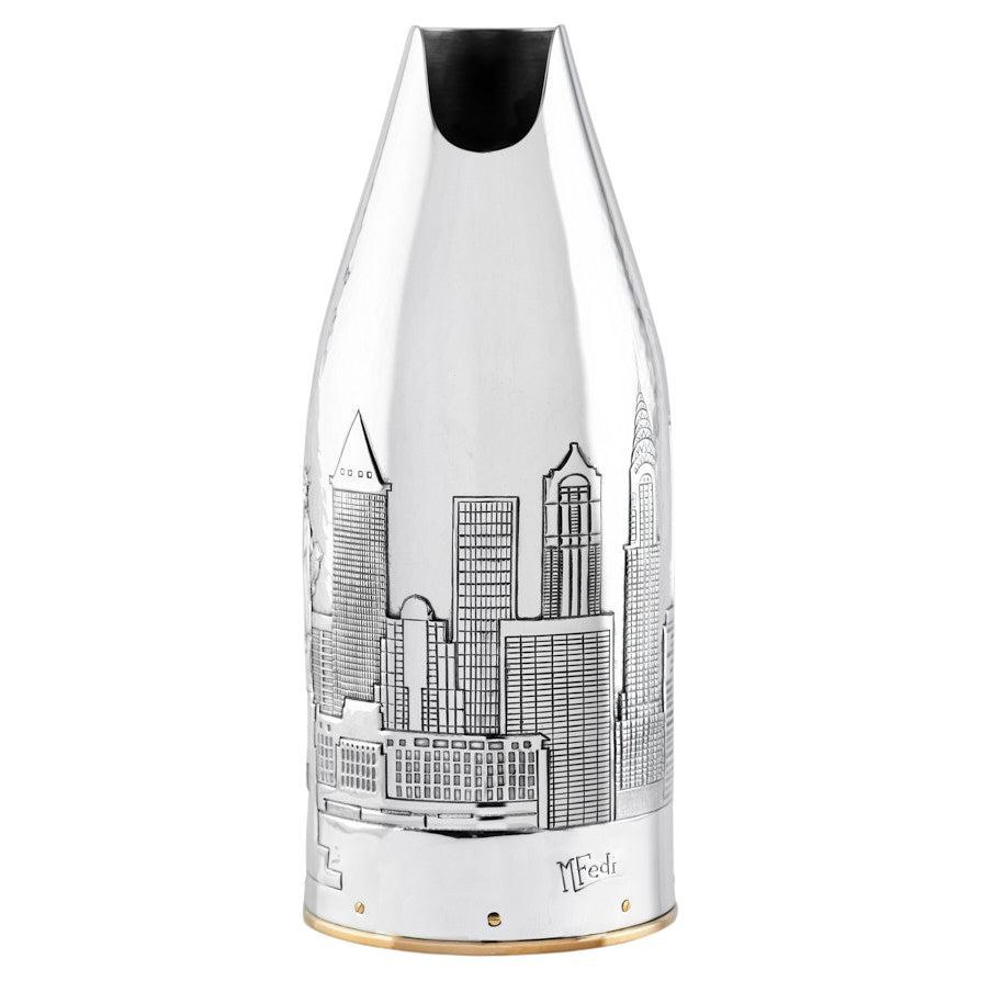 Champagne Bottle Cover, New York New York, Luxory Personalized Gift, Silver