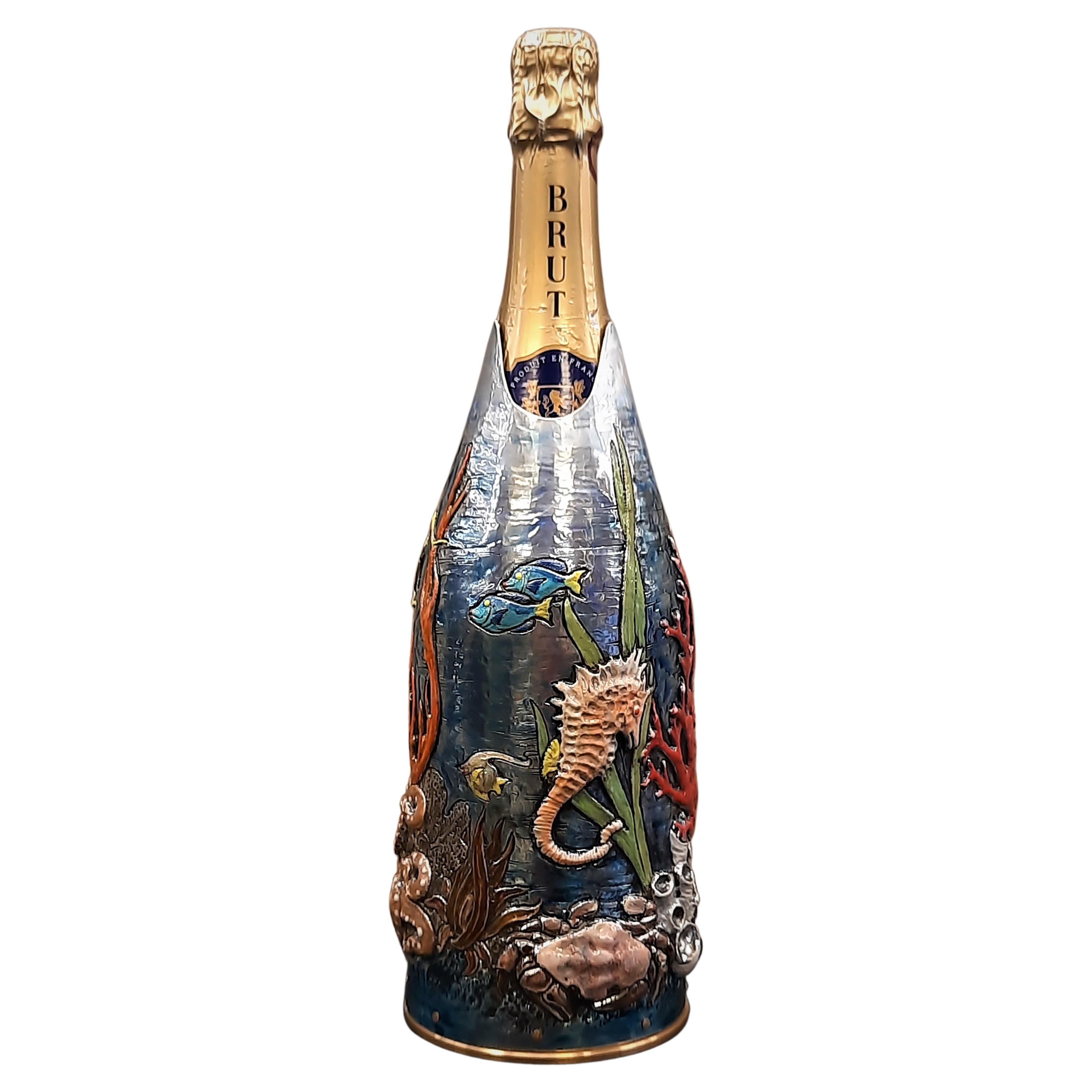 Champagne Bottle Cover, Pure Silver, Hand Made, Elegant Gift, Luxury Centerpiece