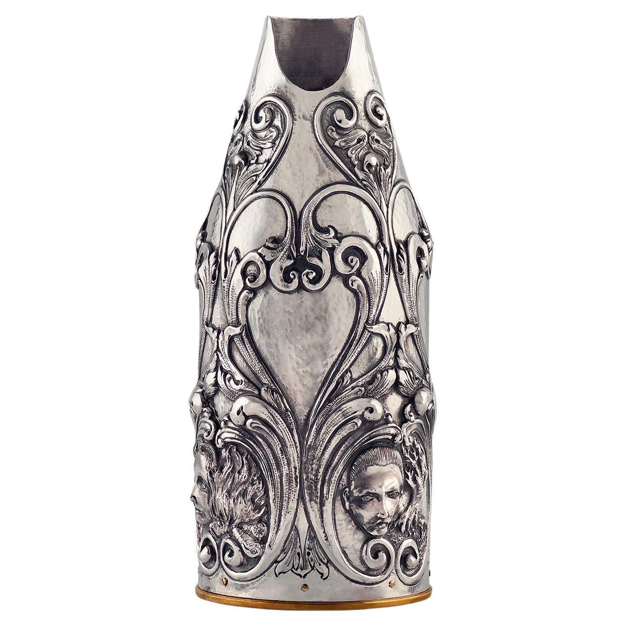 Champagne Bottle Cover, Renaissance, High End Gift, Pure Silver, Hand Made