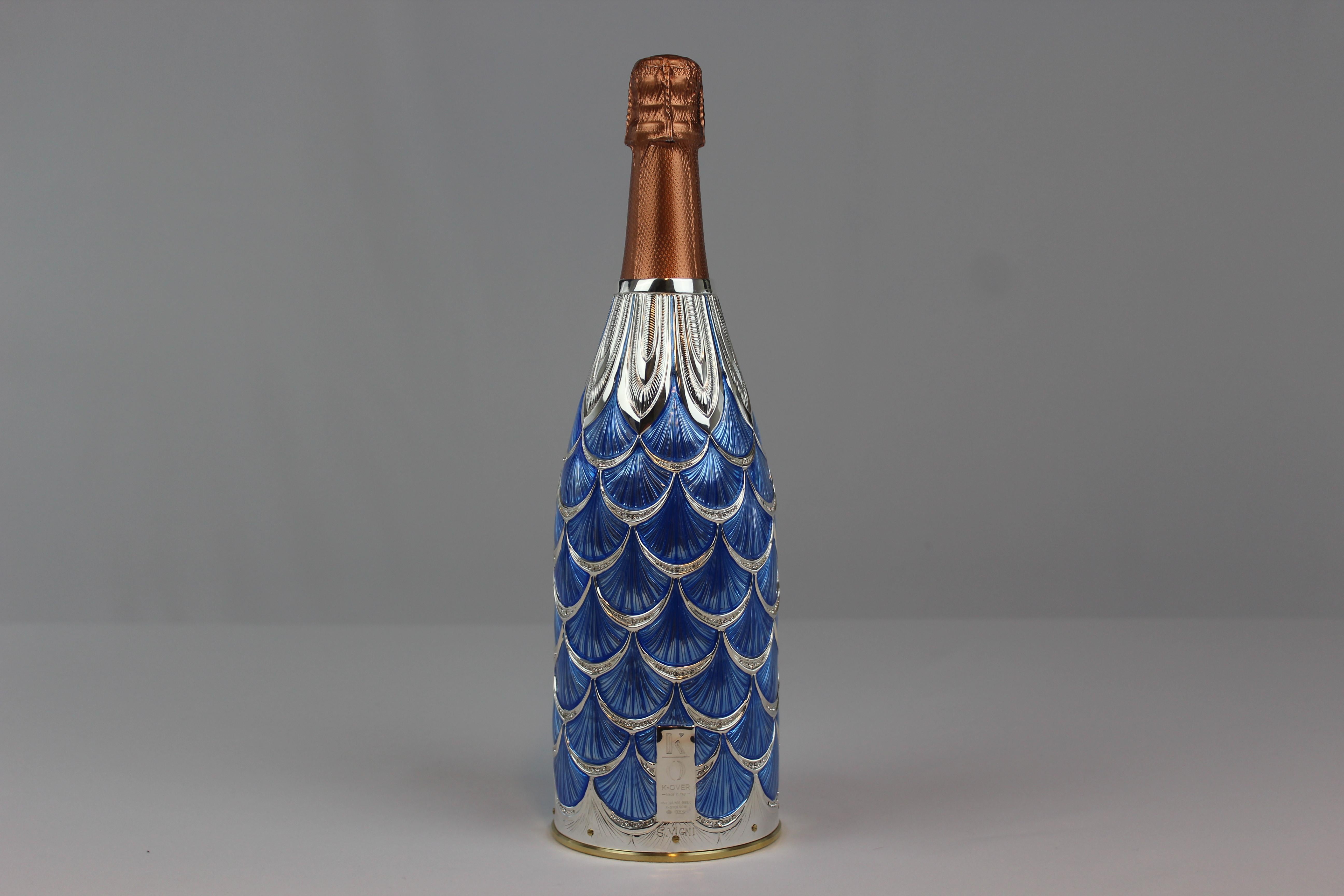 Impero russo Champagne Bottle Cover, Solid pure silver, New Sapphire, Luxury Gift 2025, Italy in vendita