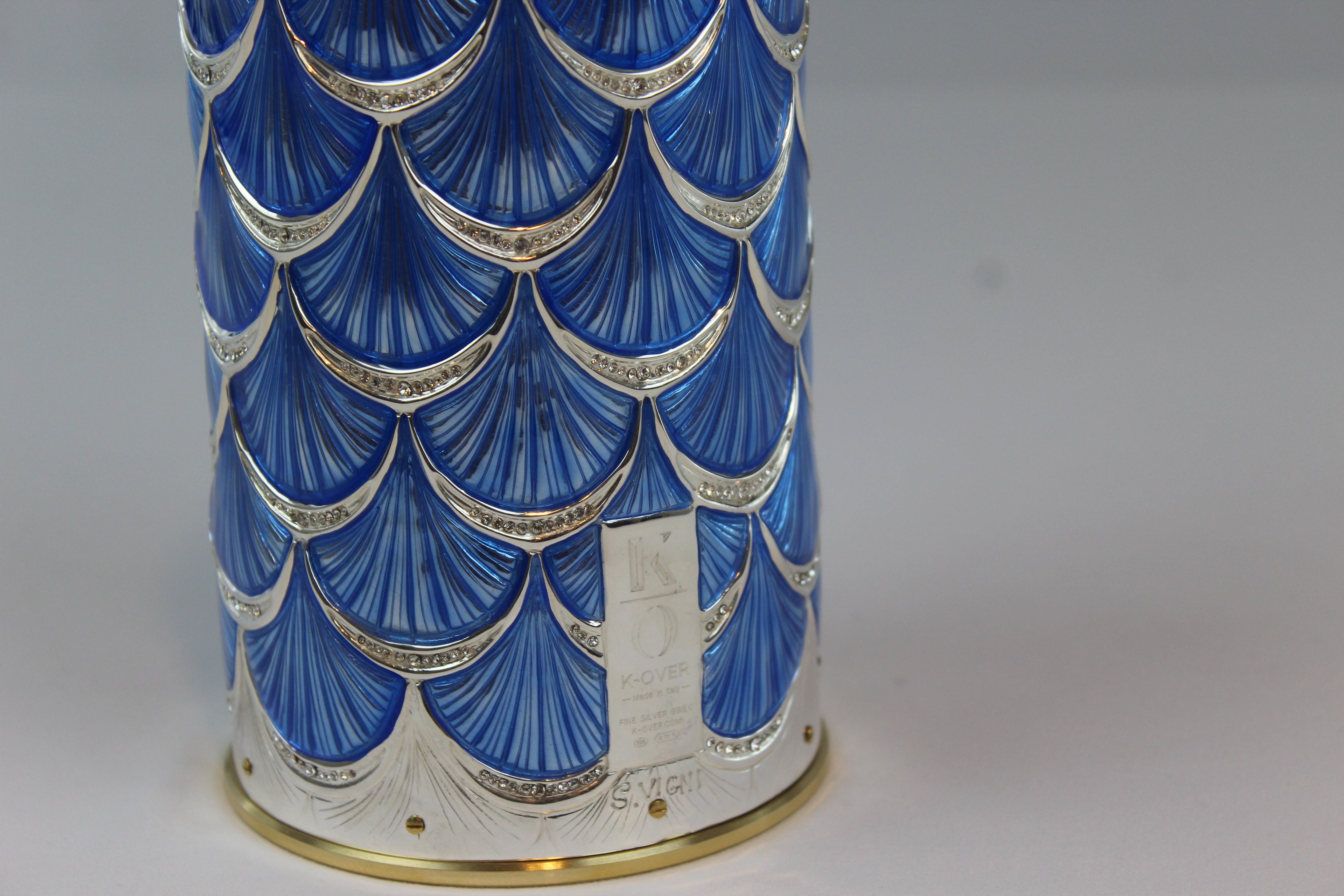 Champagne Bottle Cover, Solid pure silver, New Sapphire, Luxury Gift 2025, Italy in vendita 2