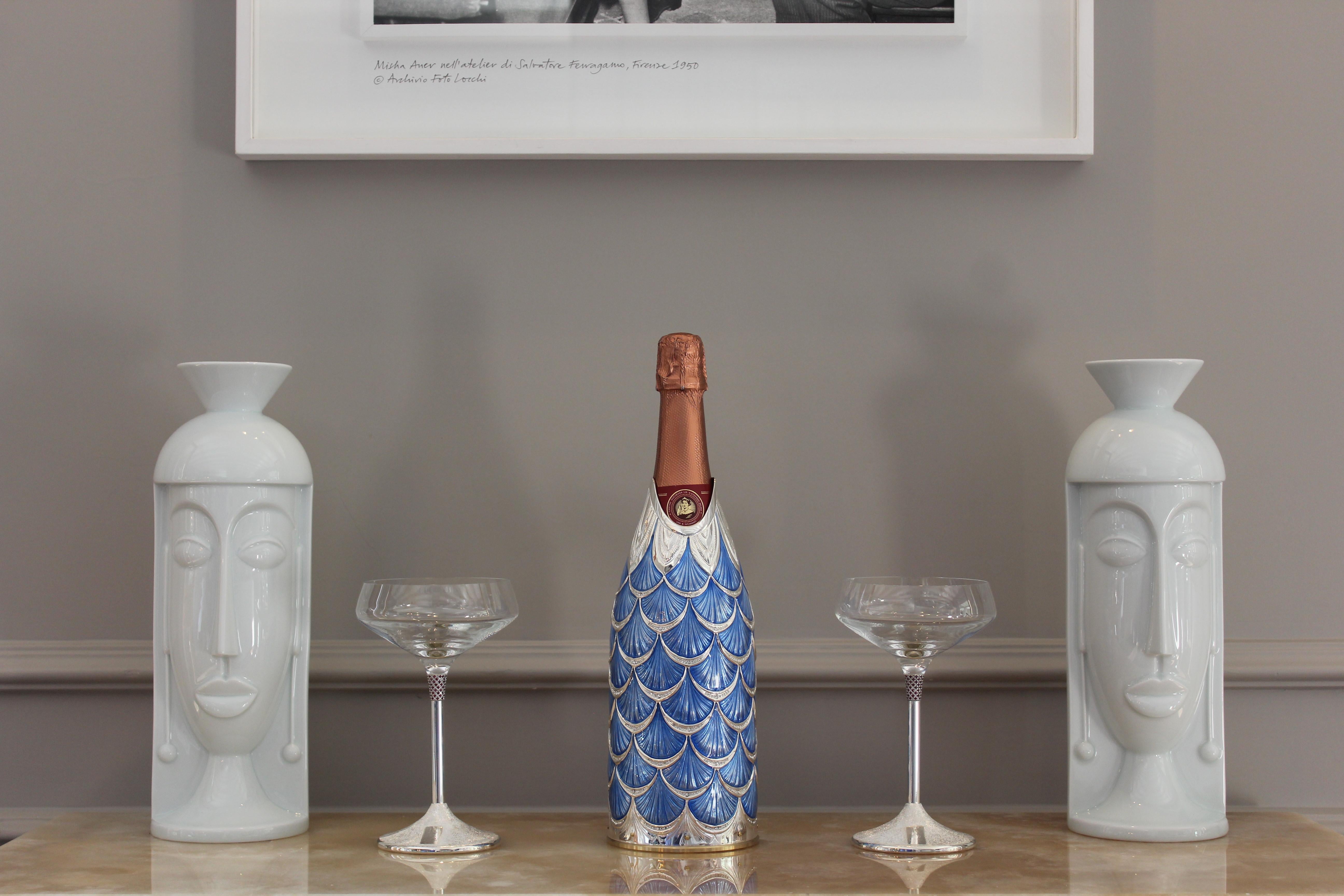 Champagne Bottle Cover, Solid pure silver, New Sapphire, Luxury Gift 2025, Italy in vendita 3