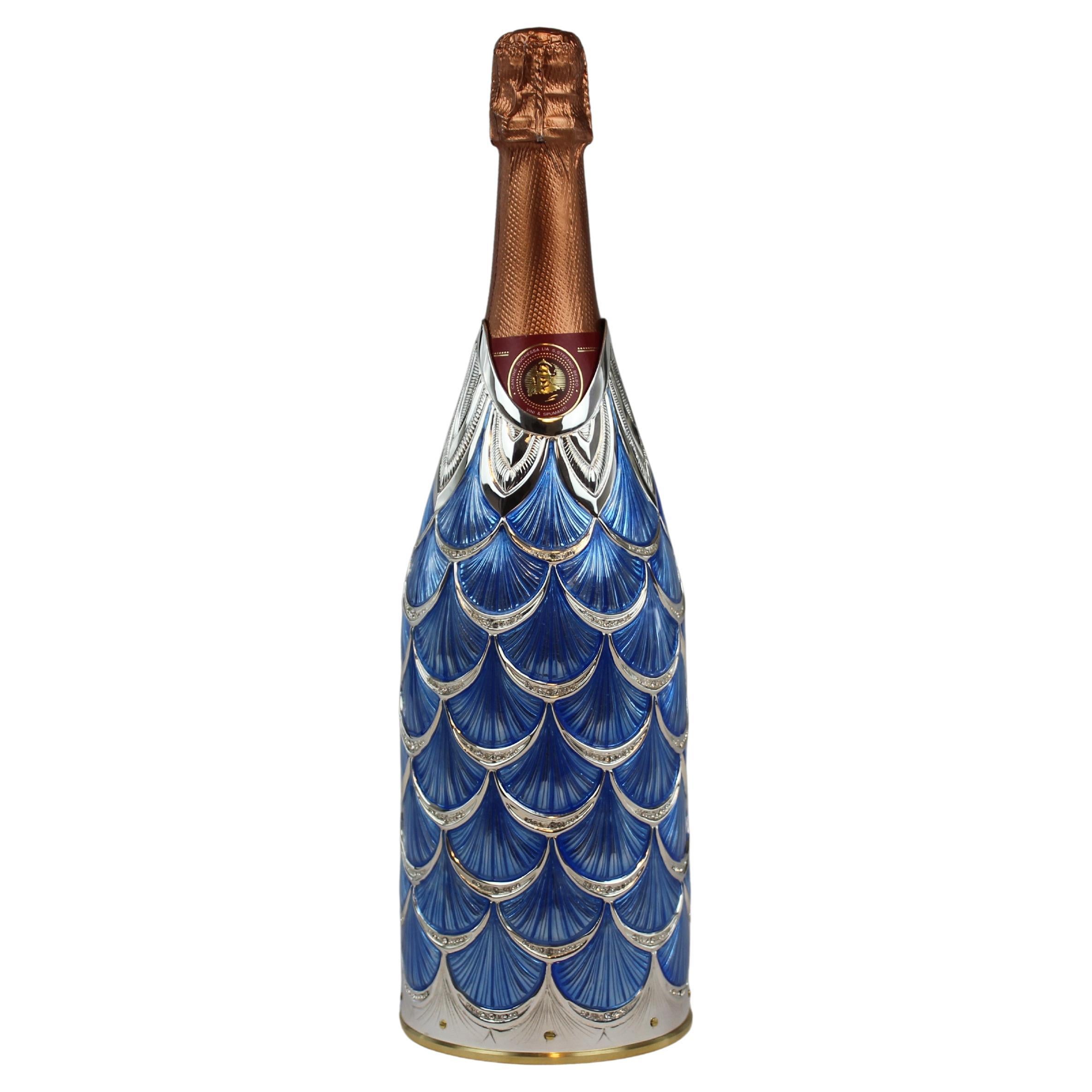 Champagne Bottle Cover Zaffiro, Solid Silver, Hand Made, Luxury Gift, Italy 2025 en vente