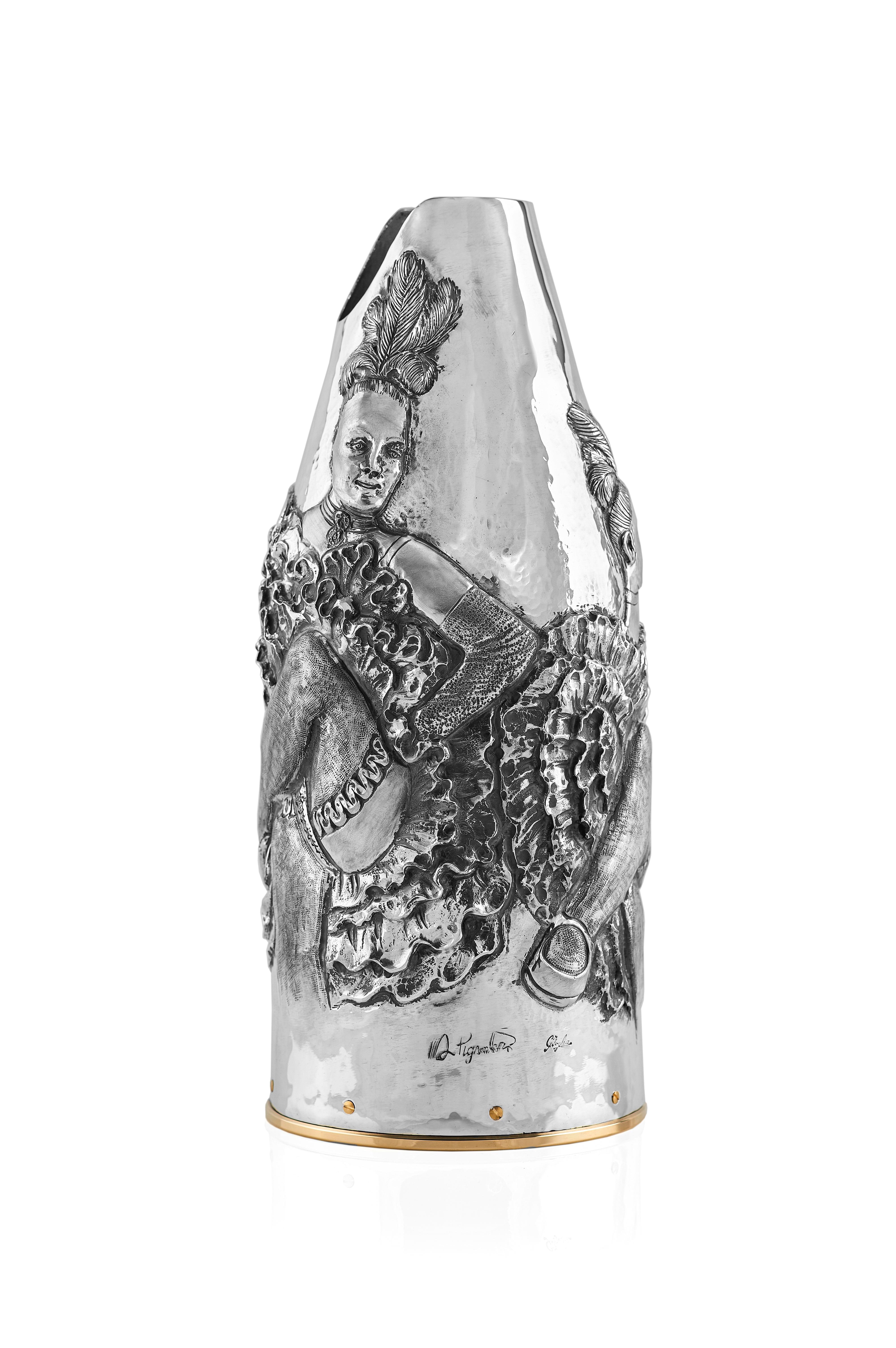 Champagne Bottle Cover, Can Can, Silver, Luxory Gift, Hand Made, Italy, 2024 In New Condition For Sale In Firenze, IT