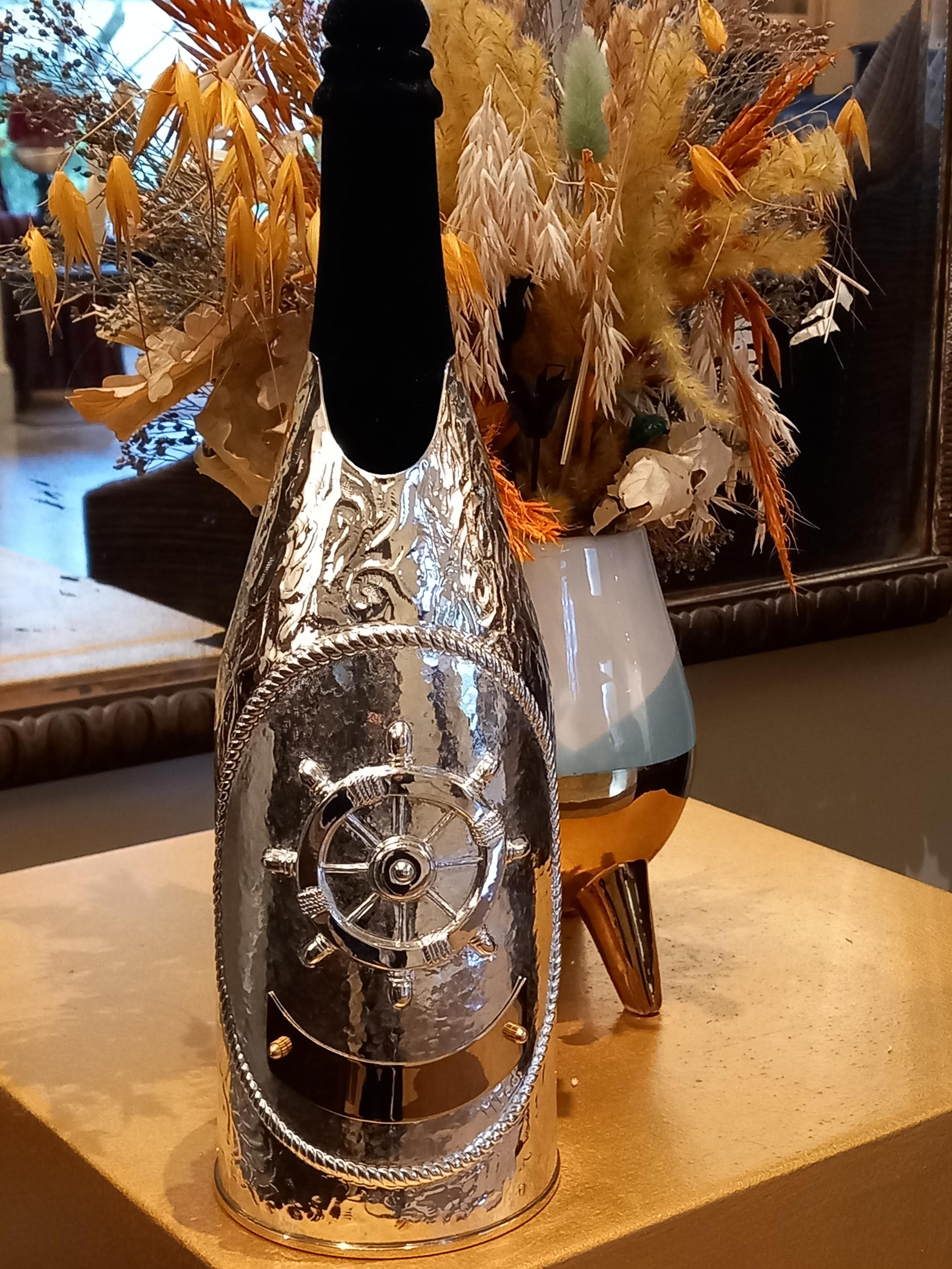 Champagne Bottle Cover, Helm, Luxory Personalized Yacht accesories, Silver For Sale 3