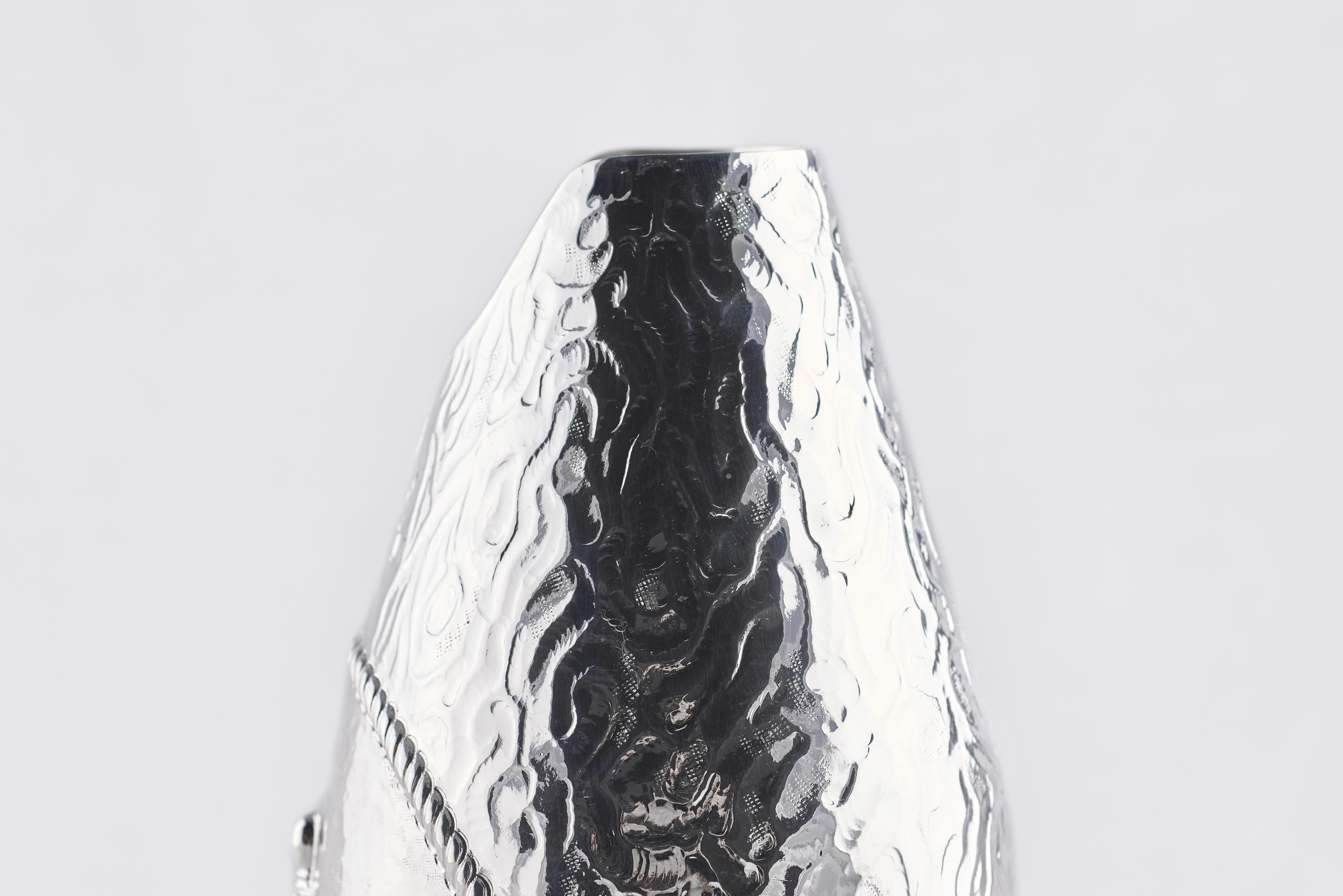 Hand-Crafted Champagne Bottle Cover, Helm, Luxory Personalized Yacht accesories, Silver For Sale