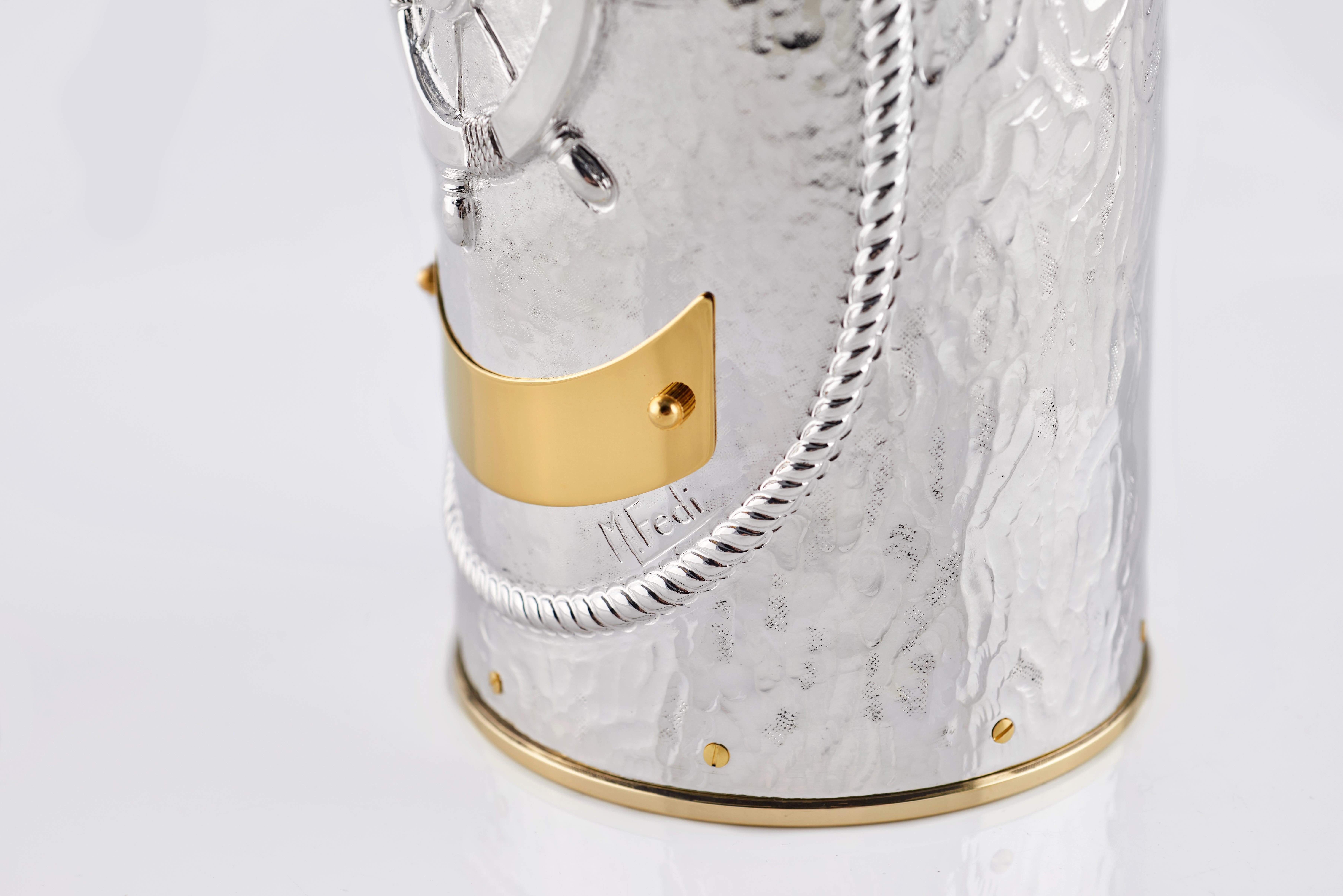 Contemporary Champagne Bottle Cover, Helm, Luxory Personalized Yacht accesories, Silver For Sale