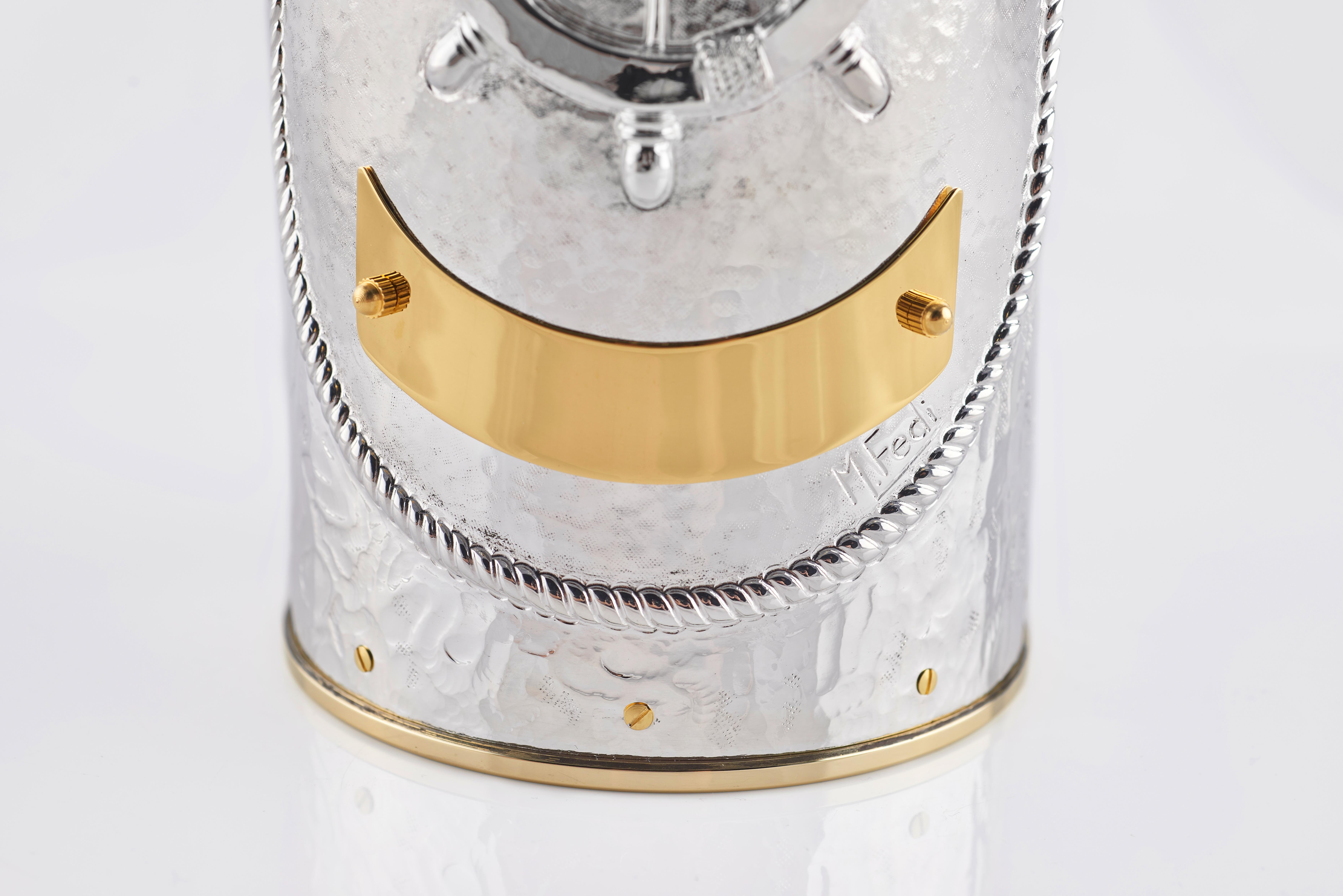 Champagne Bottle Cover, Helm, Luxory Personalized Yacht accesories, Silver For Sale 1