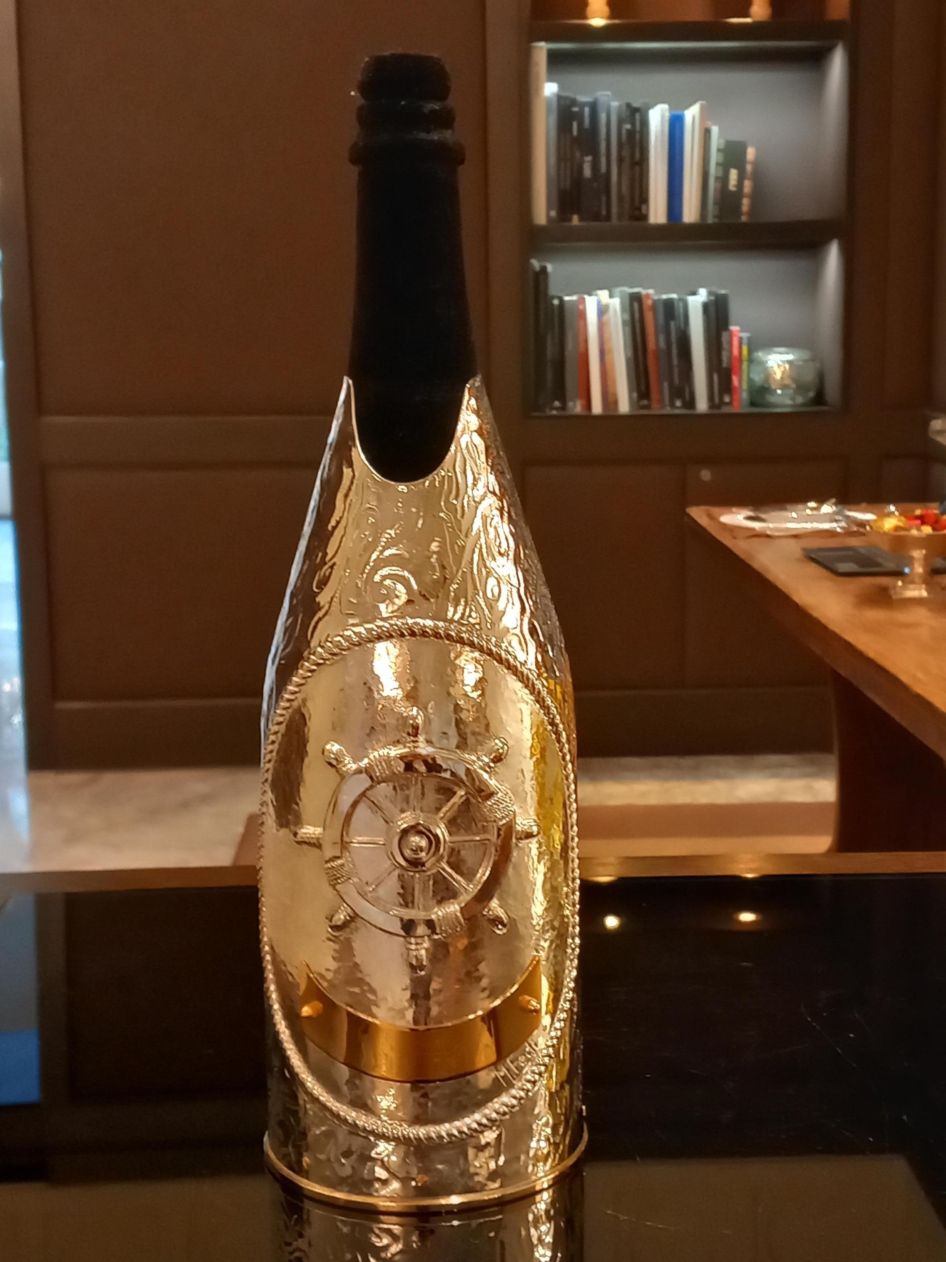 Champagne Bottle Cover, Helm, Luxory Personalized Yacht accesories, Silver For Sale 2