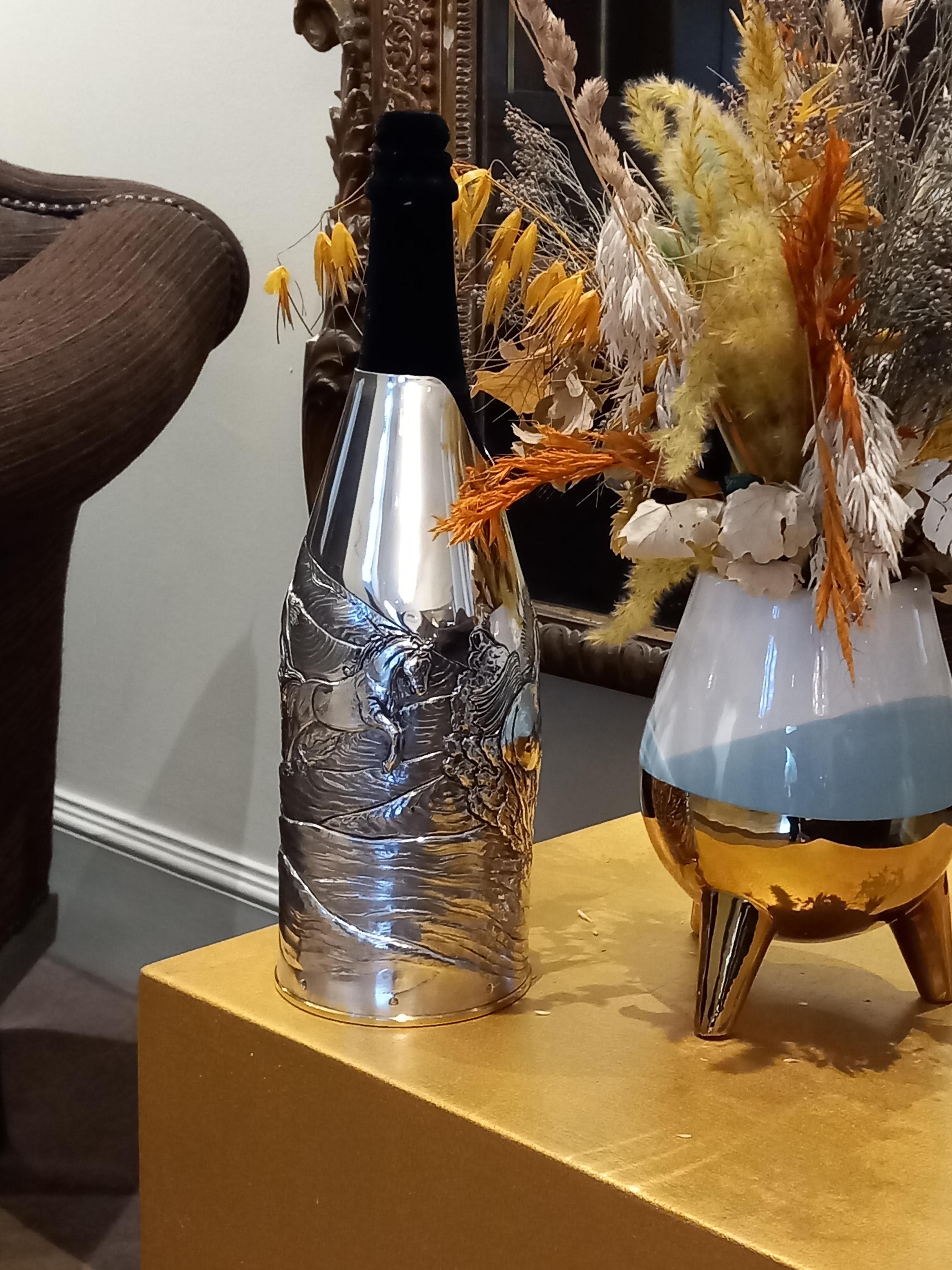Champagne Bottle Cover, Luxury Gift, Spirit, Solid Silver, Made In Italy, 2024 For Sale 7