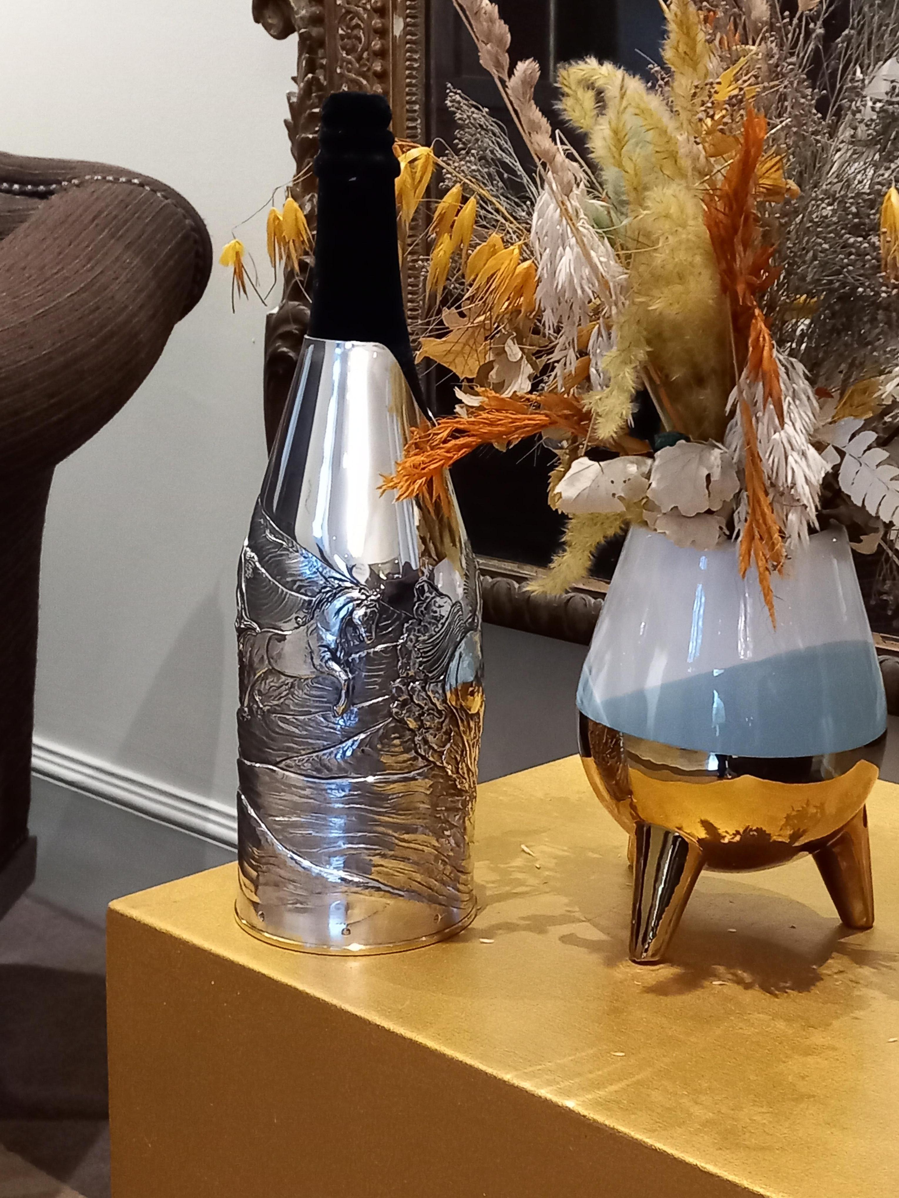 Champagne Bottle Cover, Luxury Gift, Spirit, Solid Silver, Made In Italy, 2024 For Sale 8