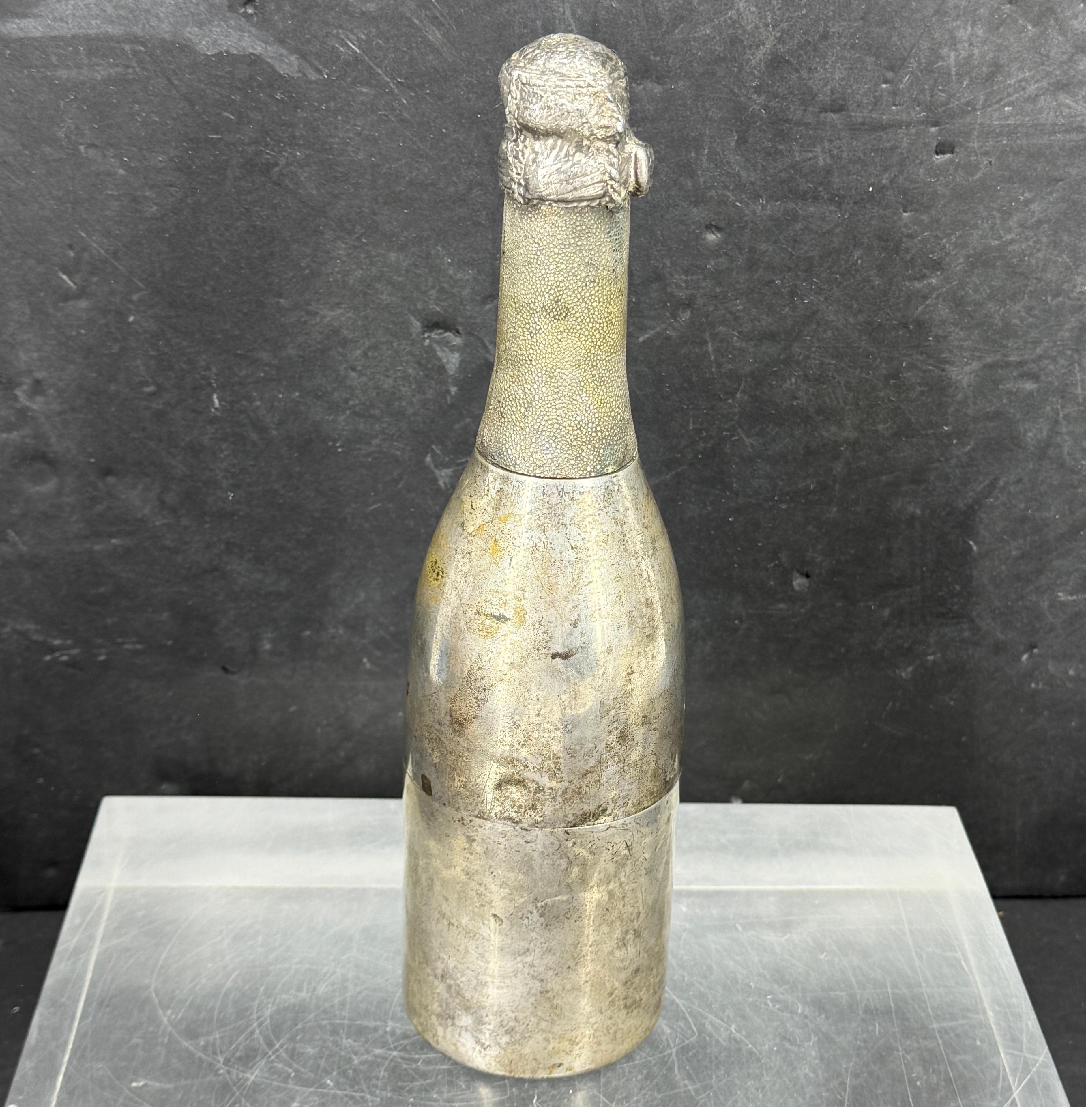 Art Deco Champagne Bottle Shaker in Silver Plate Metal and Brass, France, 1930's For Sale