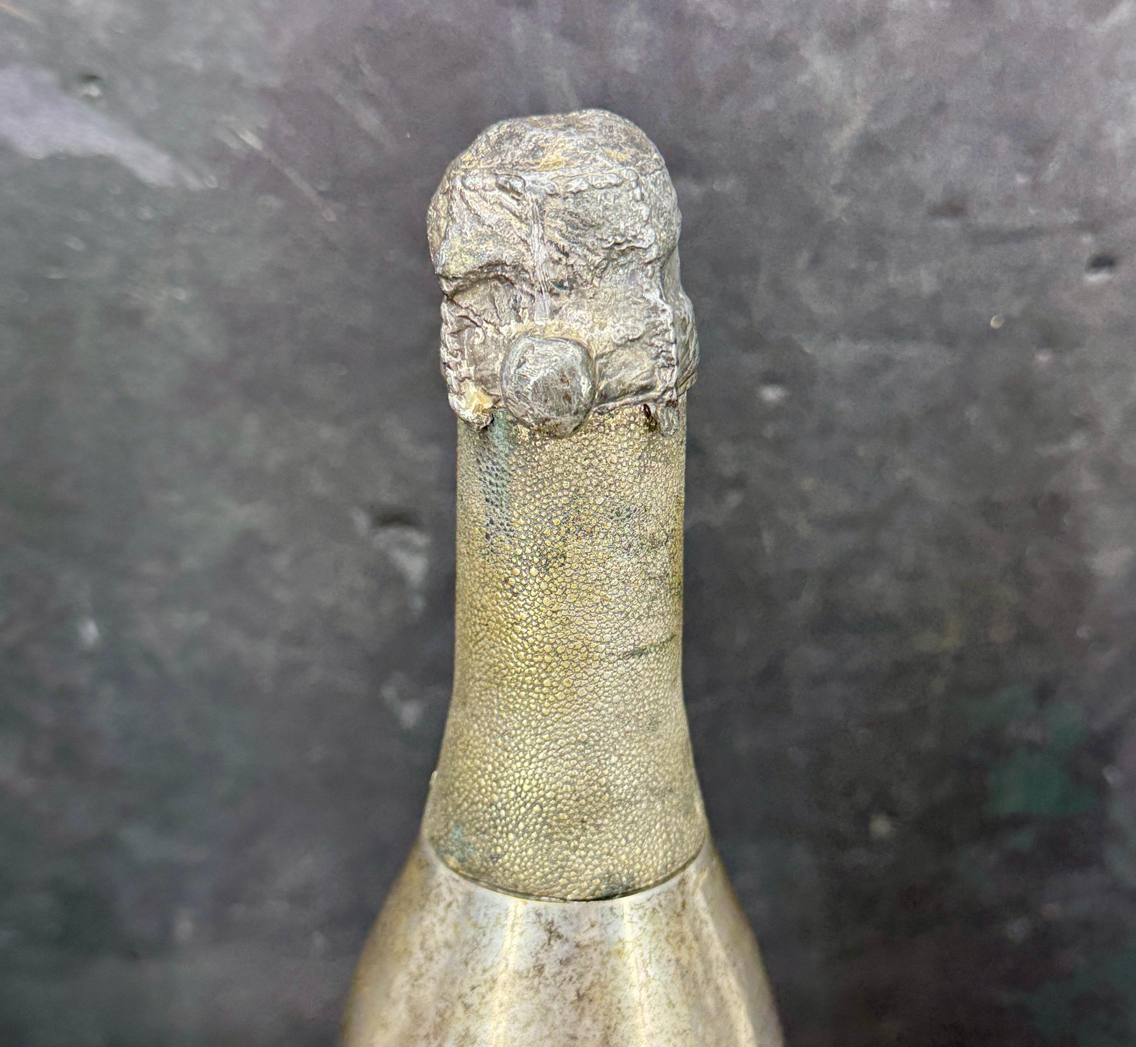 French Champagne Bottle Shaker in Silver Plate Metal and Brass, France, 1930's For Sale