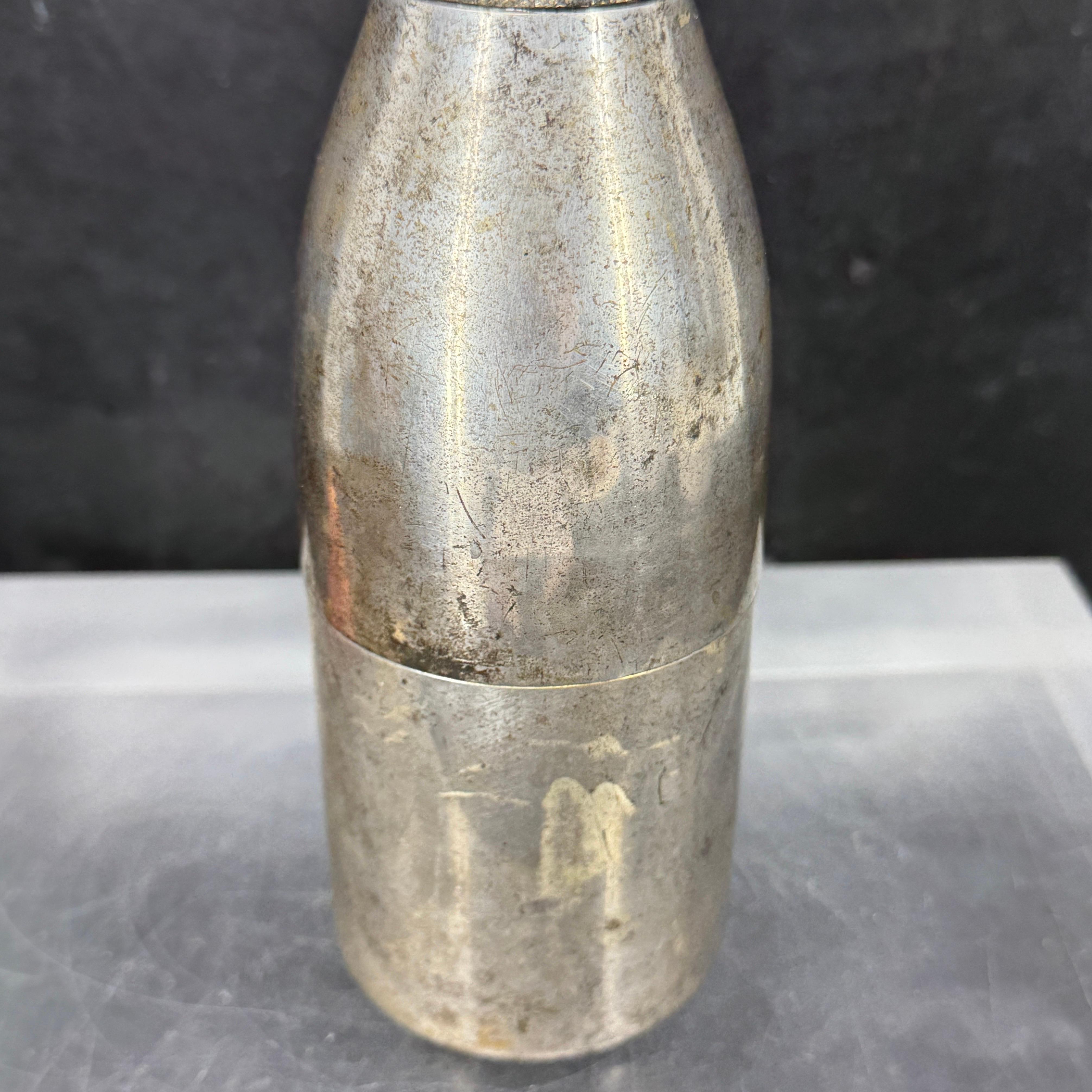 Hand-Crafted Champagne Bottle Shaker in Silver Plate Metal and Brass, France, 1930's For Sale