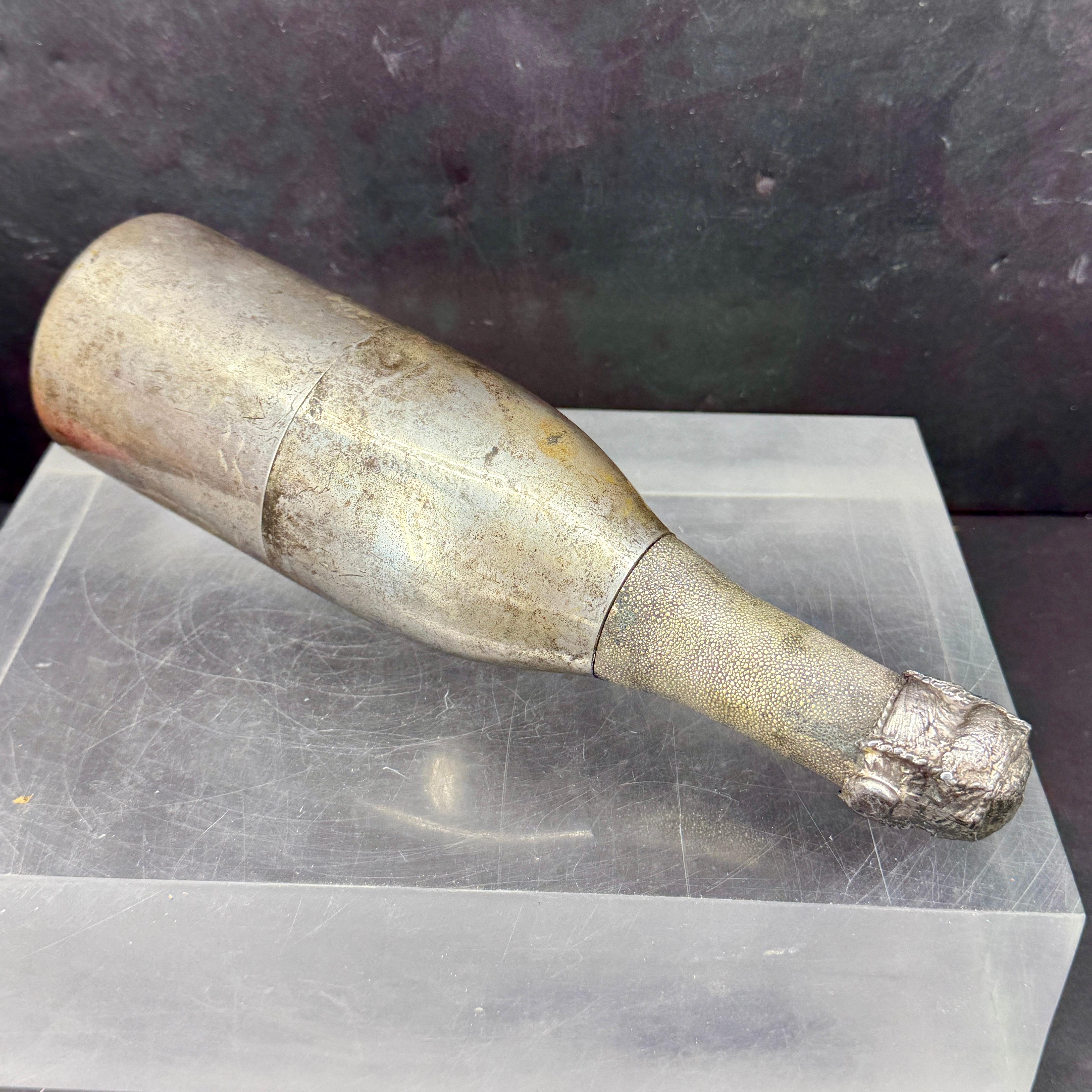 20th Century Champagne Bottle Shaker in Silver Plate Metal and Brass, France, 1930's For Sale