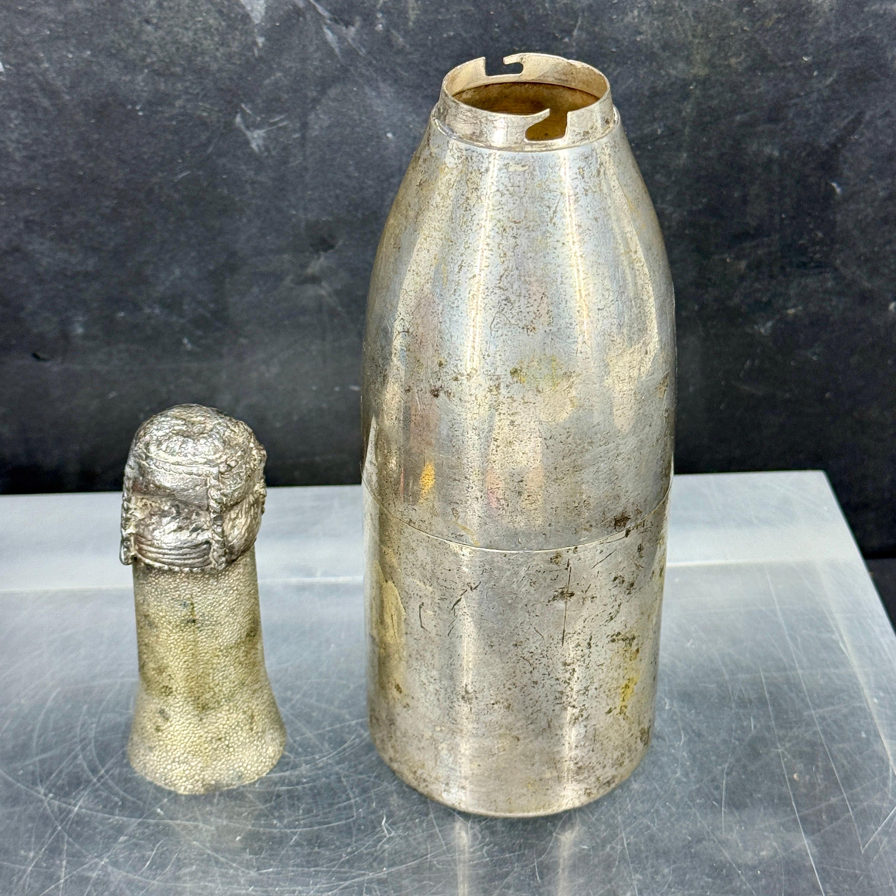 Champagne Bottle Shaker in Silver Plate Metal and Brass, France, 1930's For Sale 2
