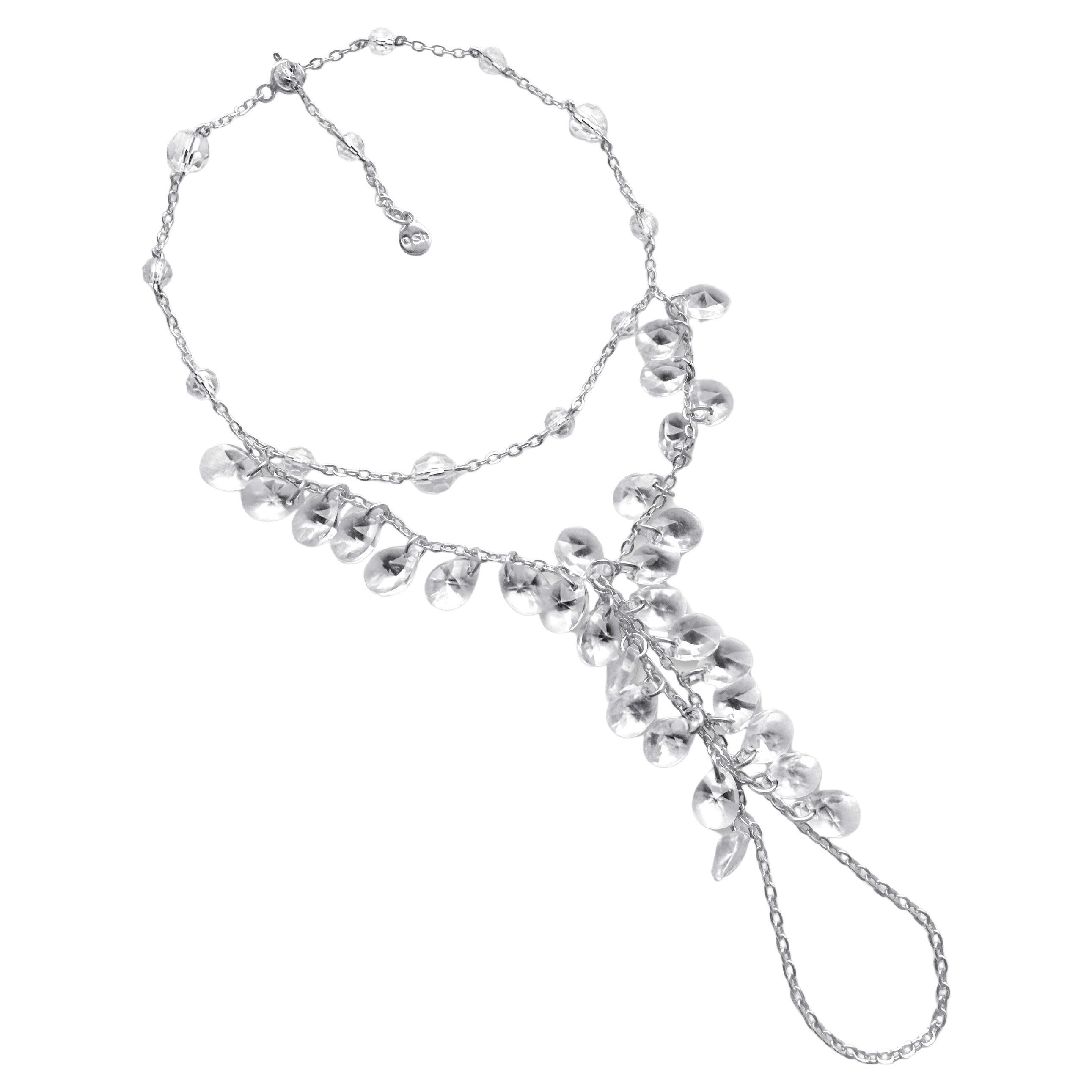 Champagner-Armband aus rhodiniertem Sterlingsilber und Glaskristallen von O Sh