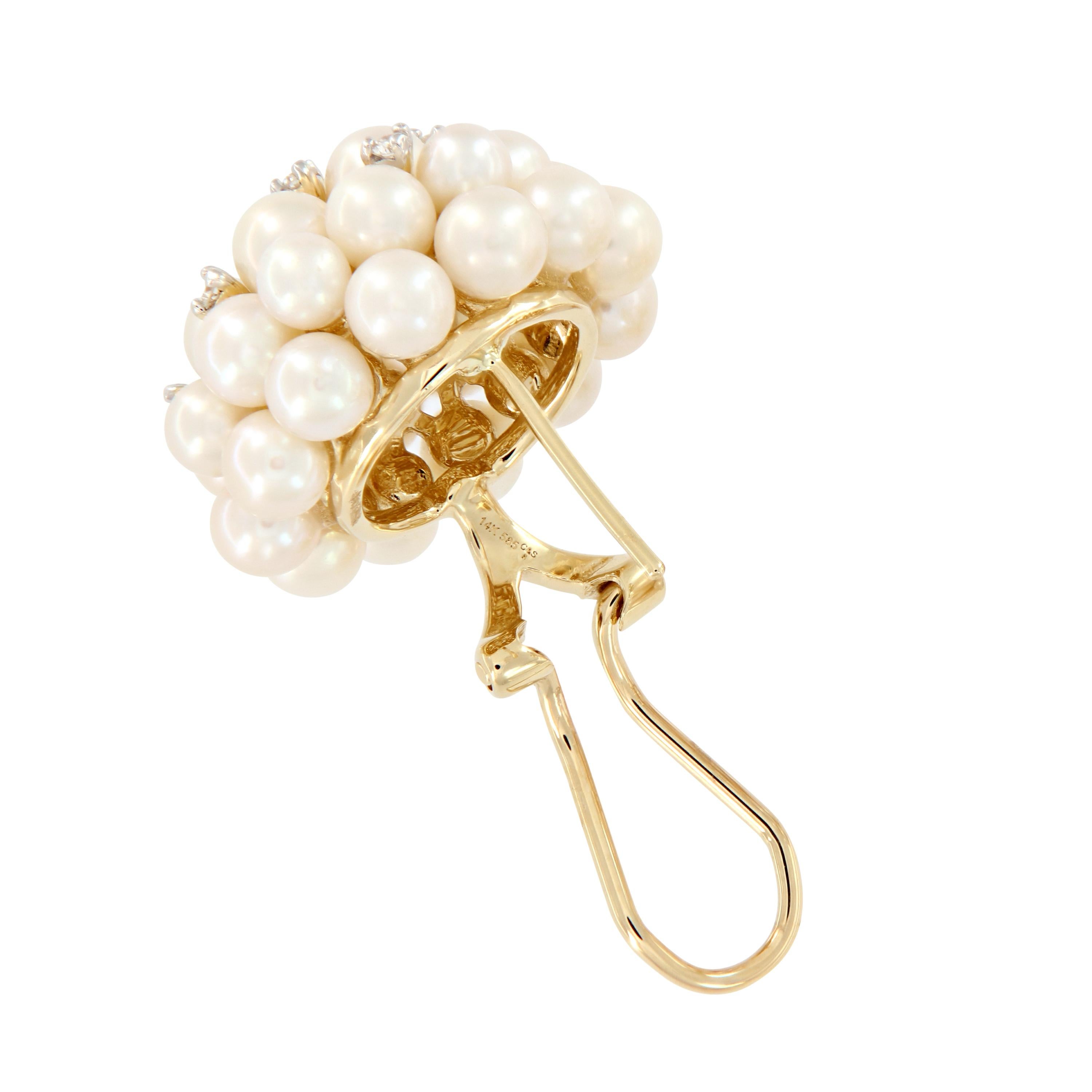 Women's Champagne Bubble Pearl Diamond Cluster Earrings