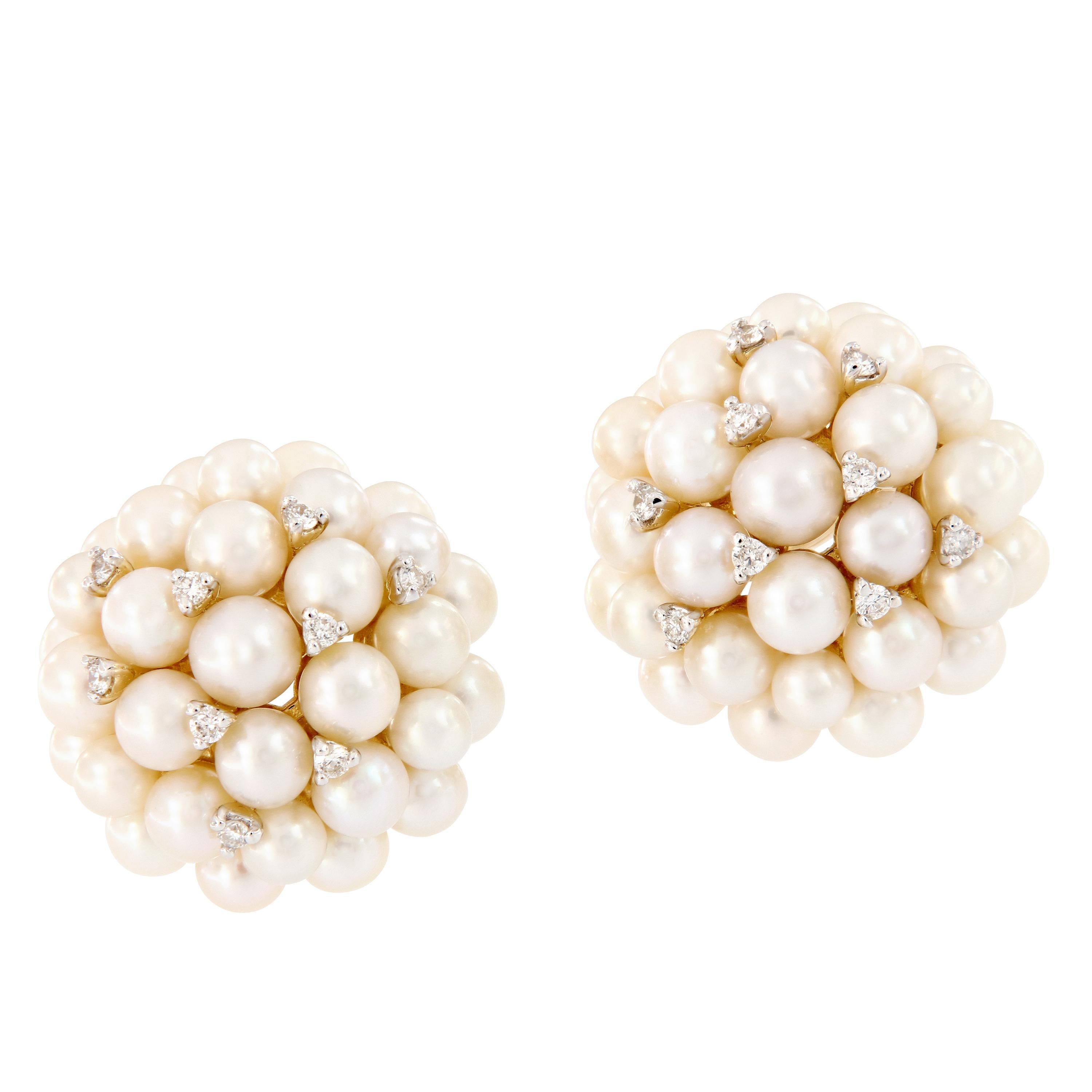 Champagne Bubble Pearl Diamond Cluster Earrings