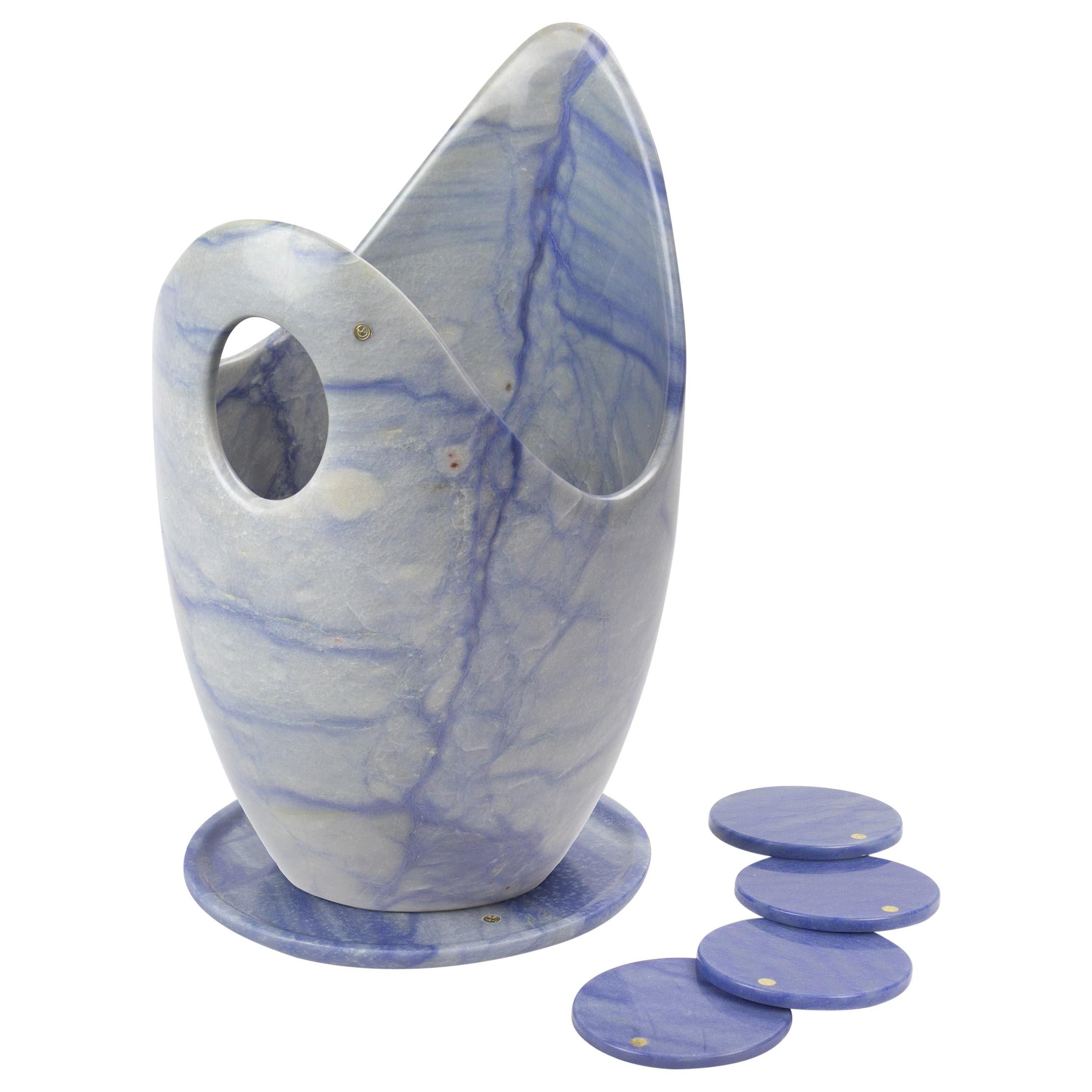 Champagne Bucket Wine Cooler Vase Vessel Set Coasters Blue Azul Macaubas Marble 