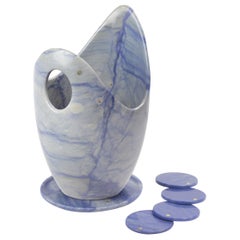 Champagne Bucket Wine Cooler Vase Vessel Set Coasters Blue Azul Macaubas Marble 