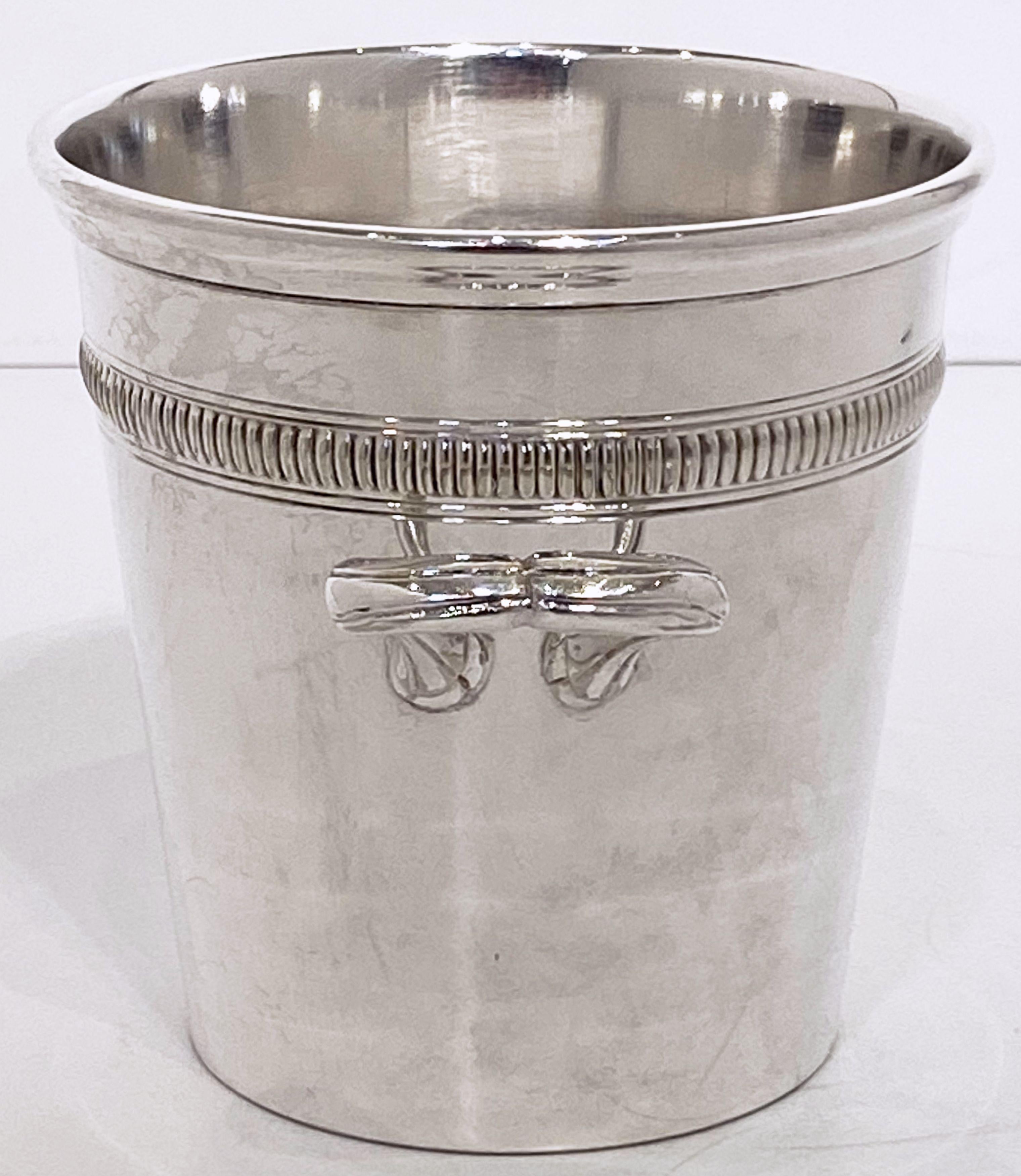 Metal Champagne Bucket and Small Ice Bucket Matching Set from France