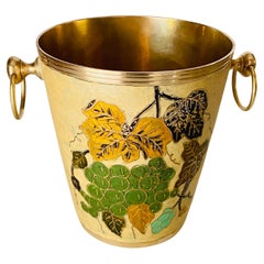 Champagne Bucket Cloisonné with Colored Floral Decor Frame Brass Handles France