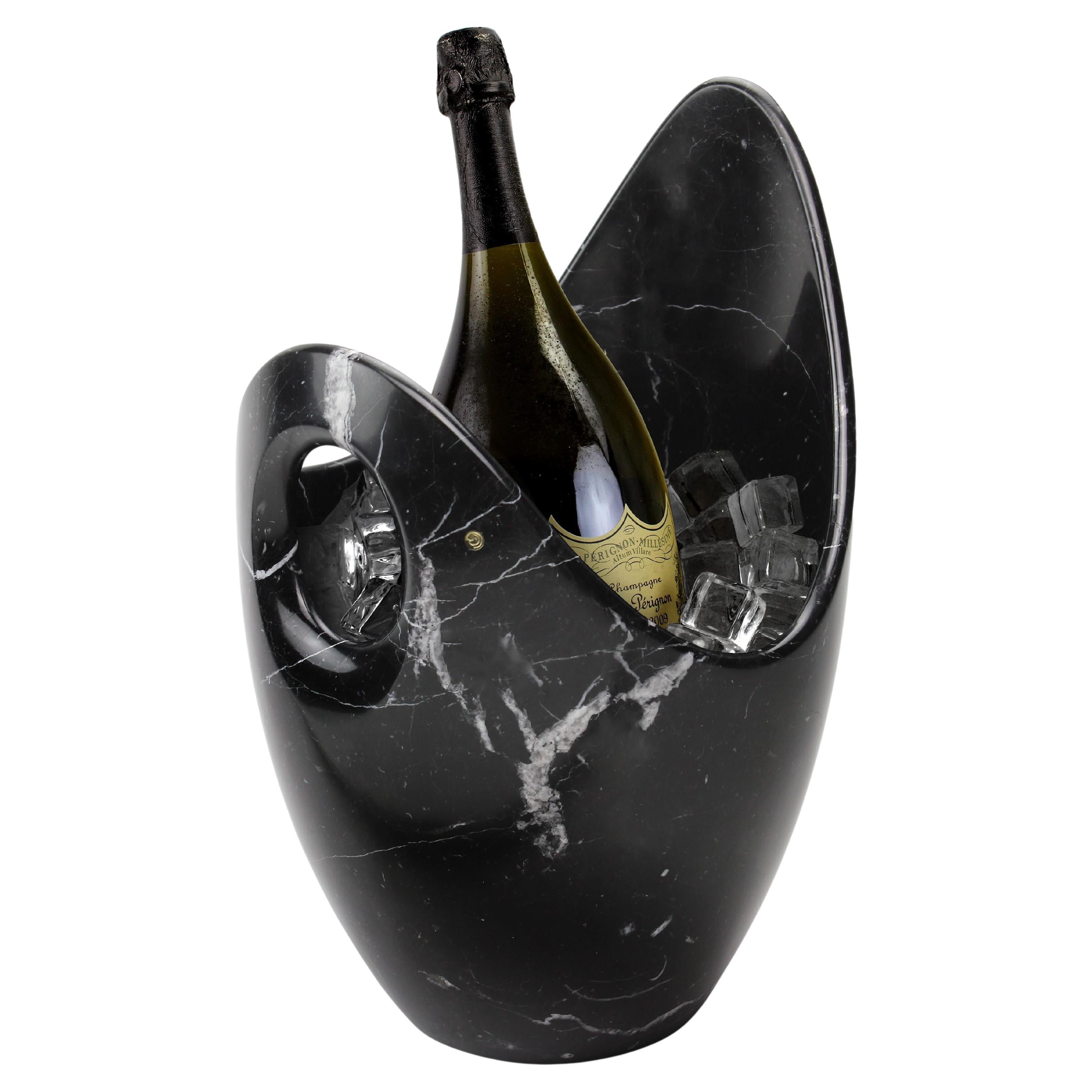 Champagne Bucket Glacette Wine Cooler Black Marquinia Marble Handmade Italy For Sale
