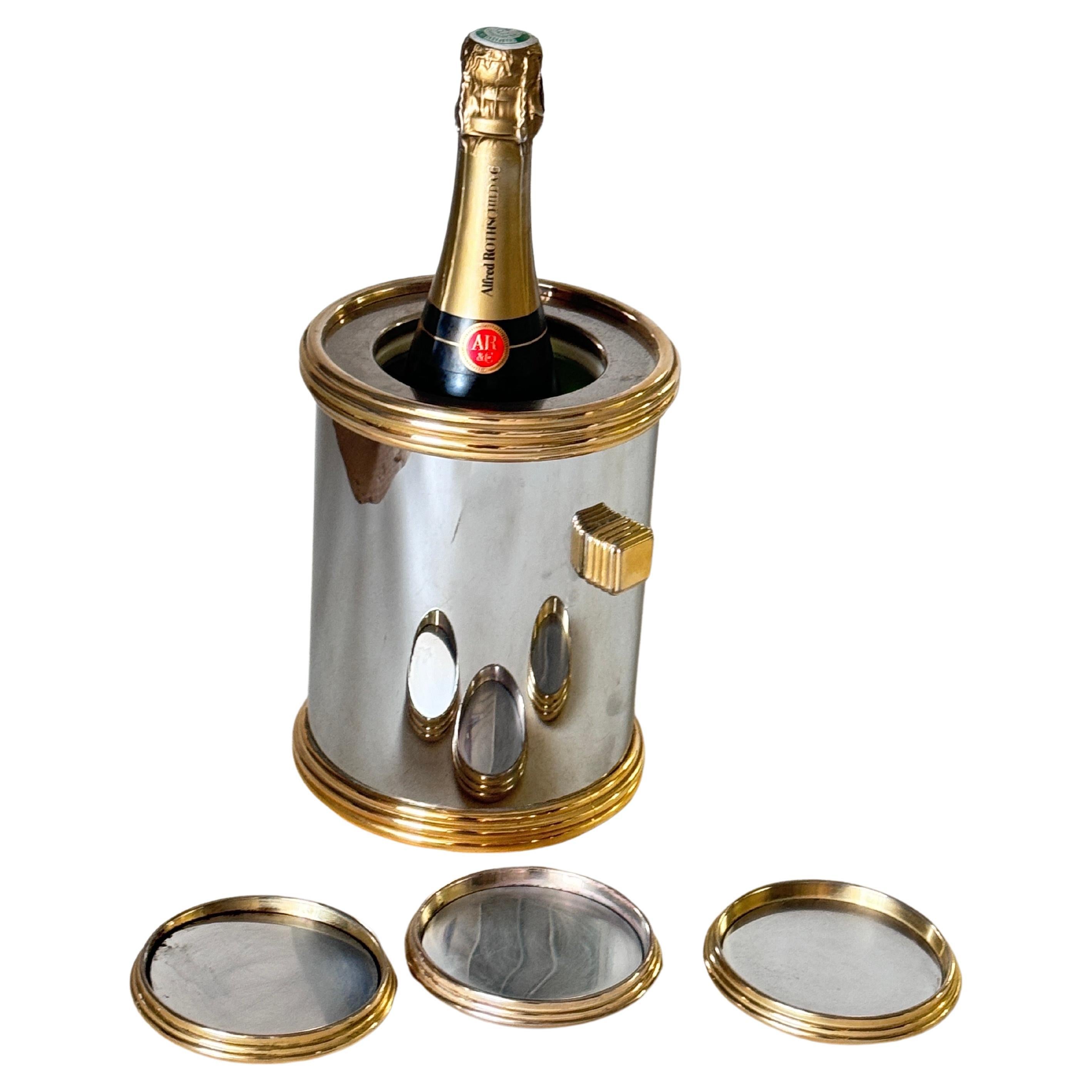 Champagne Bucket in Chrome and  Gold Plated Metal 24 karats By Lancel France 