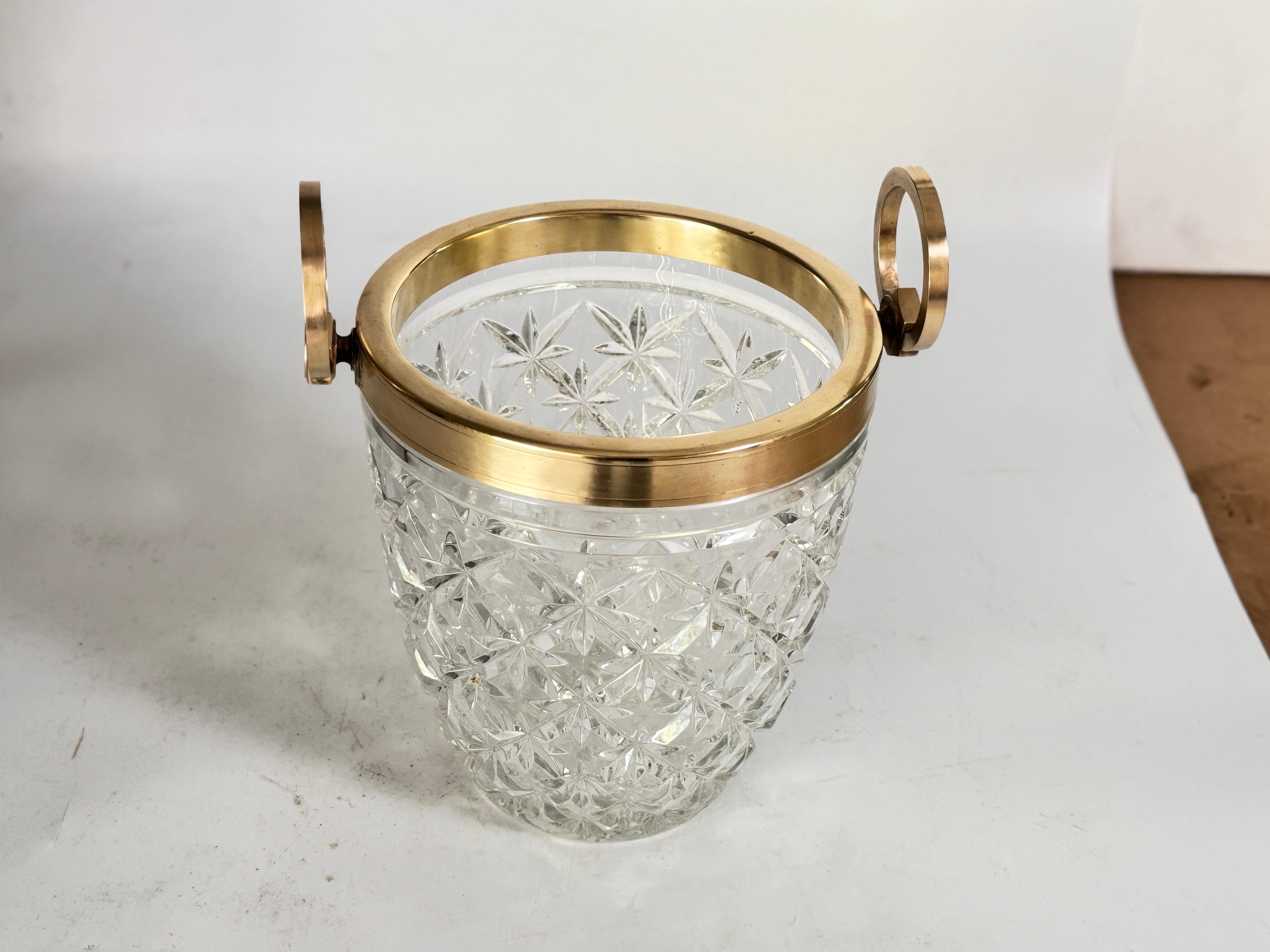 Champagnerkübel aus Kristall und Messing, transparente Farbe, Frankreich, 20. Jahrhundert im Angebot 4