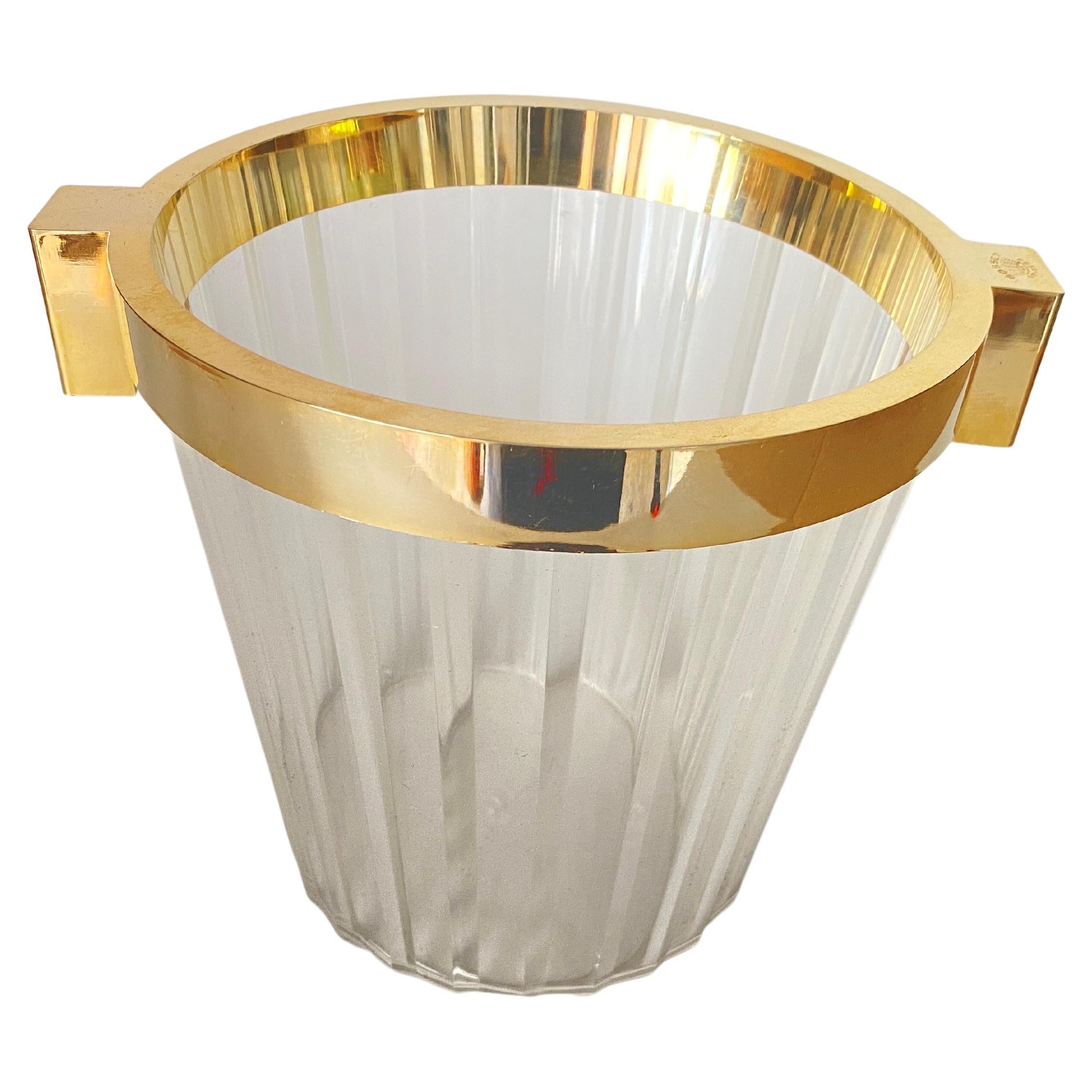 Champagne Bucket in plastic and Brass Transparent Color France 20th Century For Sale