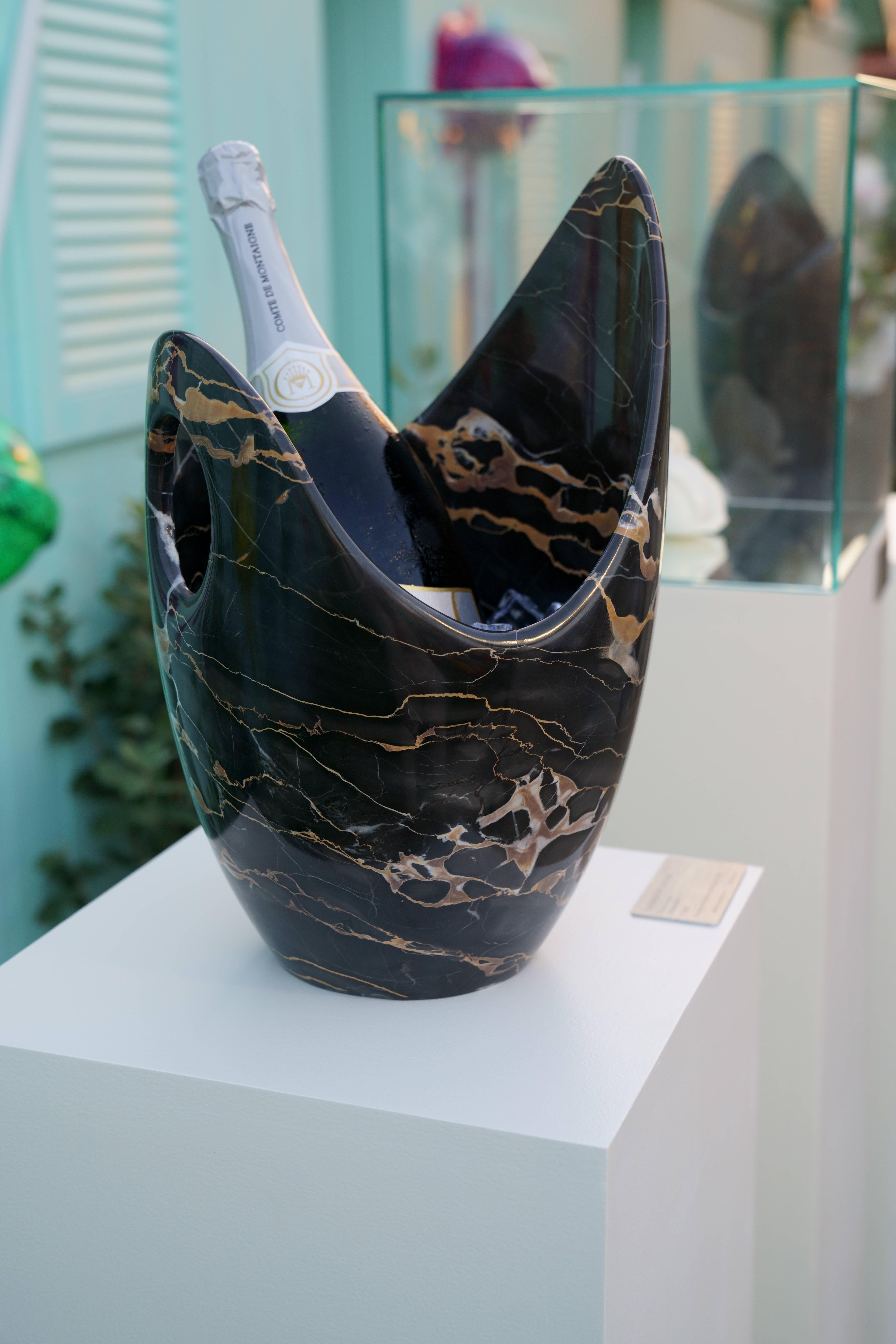 Champagner Eimer Marmor Weinkühler Schwarz Portoro Handmade Collectible Italien im Angebot 2