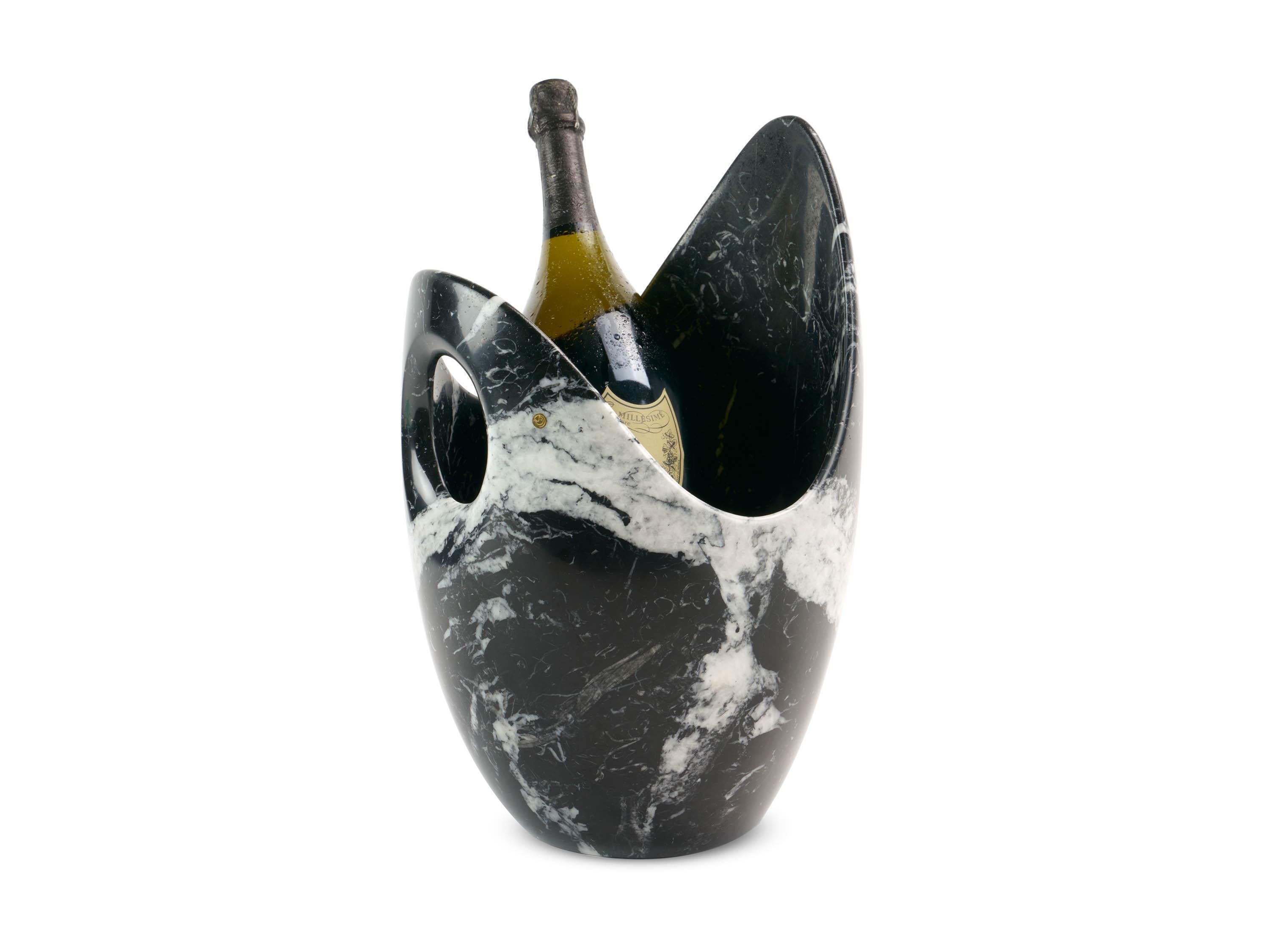 Champagnerkübel, Weinkühler, schwarzer Marquinia-Marmor, handgefertigt, Sammlerstück, Italien im Angebot 2